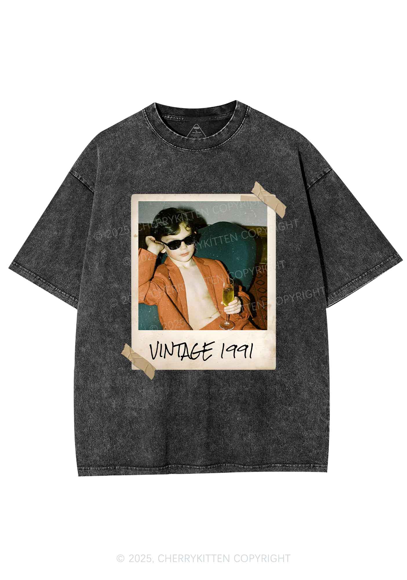 Custom Vintage Photo And Year Y2K Washed Tee Cherrykitten - Image 4