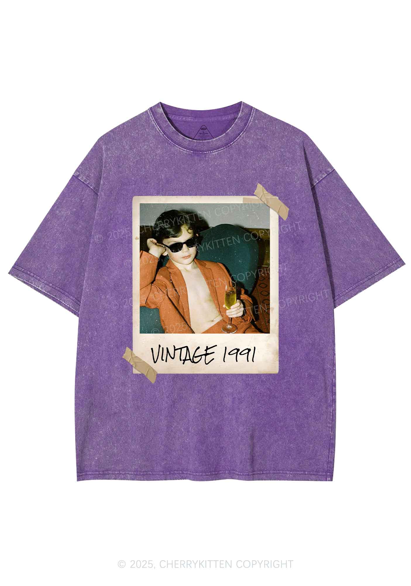 Custom Vintage Photo And Year Y2K Washed Tee Cherrykitten - Image 5
