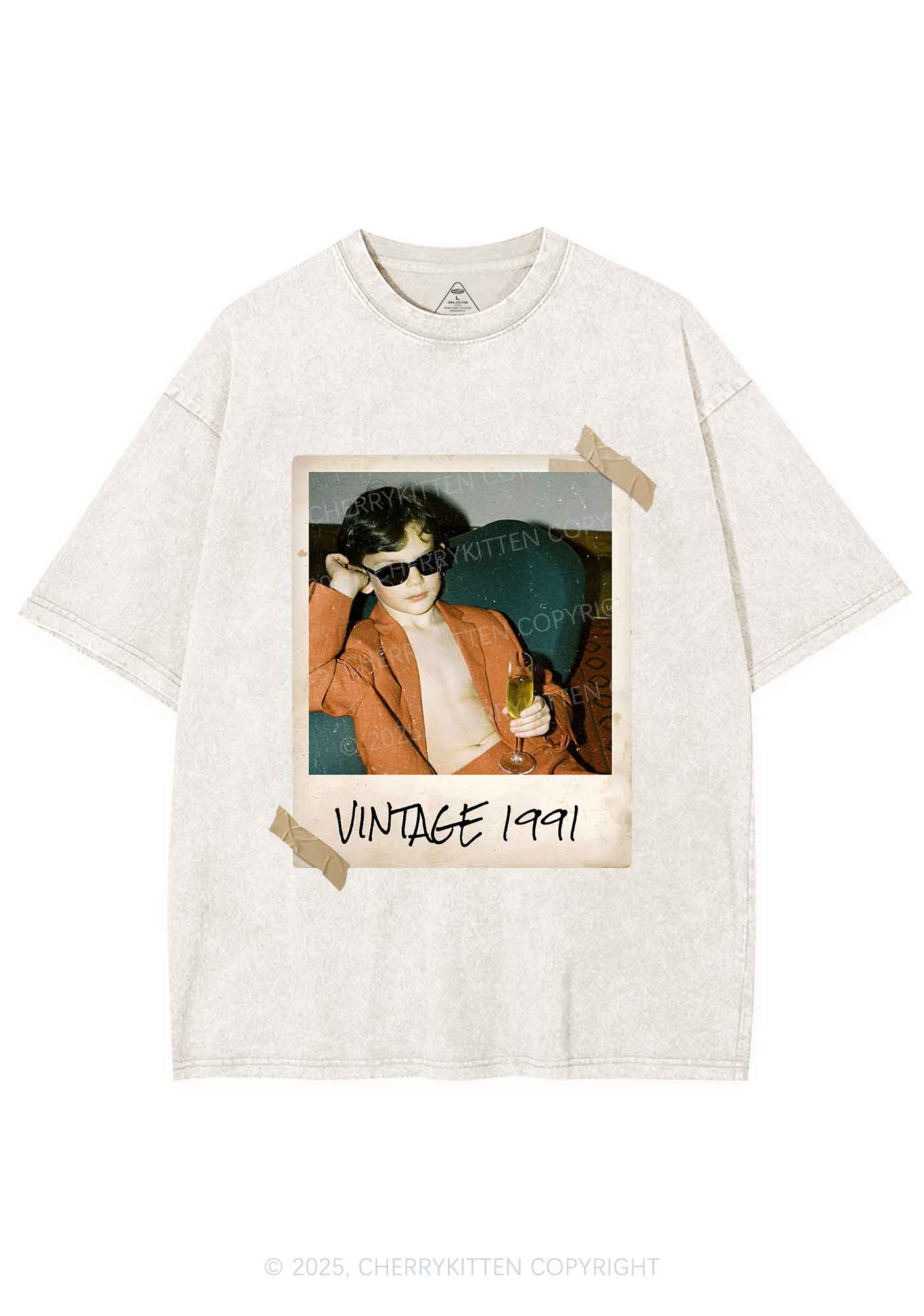 Custom Vintage Photo And Year Y2K Washed Tee Cherrykitten - Image 6