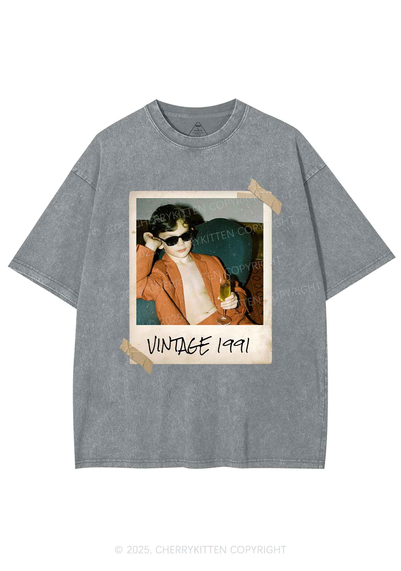 Custom Vintage Photo And Year Y2K Washed Tee Cherrykitten - Image 7