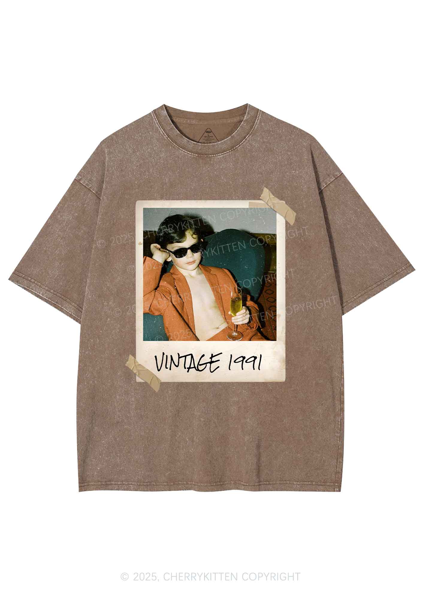 Custom Vintage Photo And Year Y2K Washed Tee Cherrykitten - Image 8