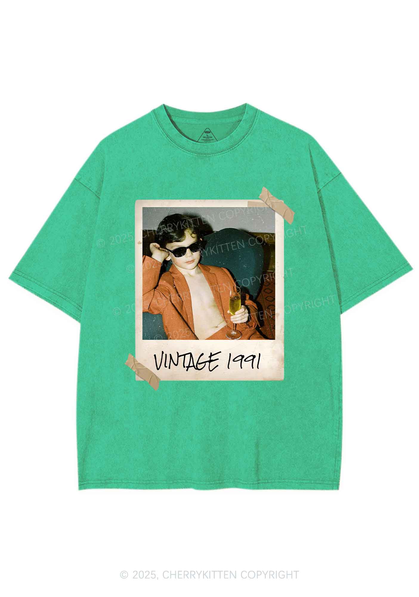 Custom Vintage Photo And Year Y2K Washed Tee Cherrykitten - Image 9