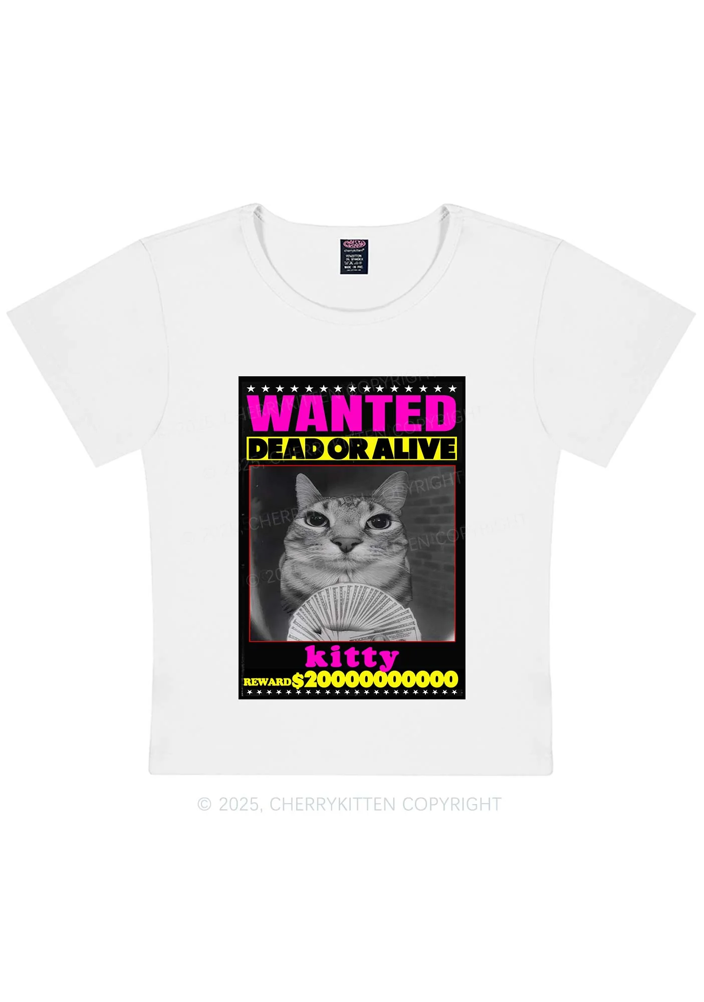 Custom Wanted Kitten Y2K Baby Tee Cherrykitten - Image 4