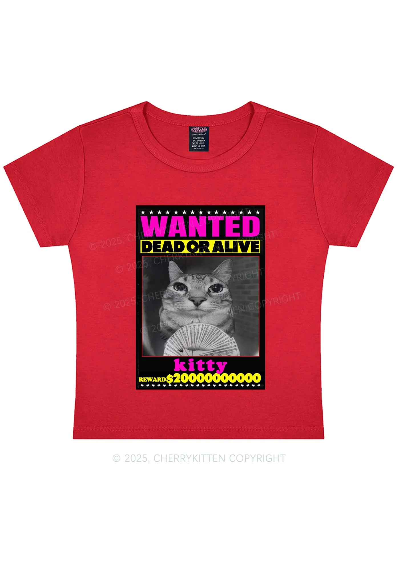 Custom Wanted Kitten Y2K Baby Tee Cherrykitten - Image 7