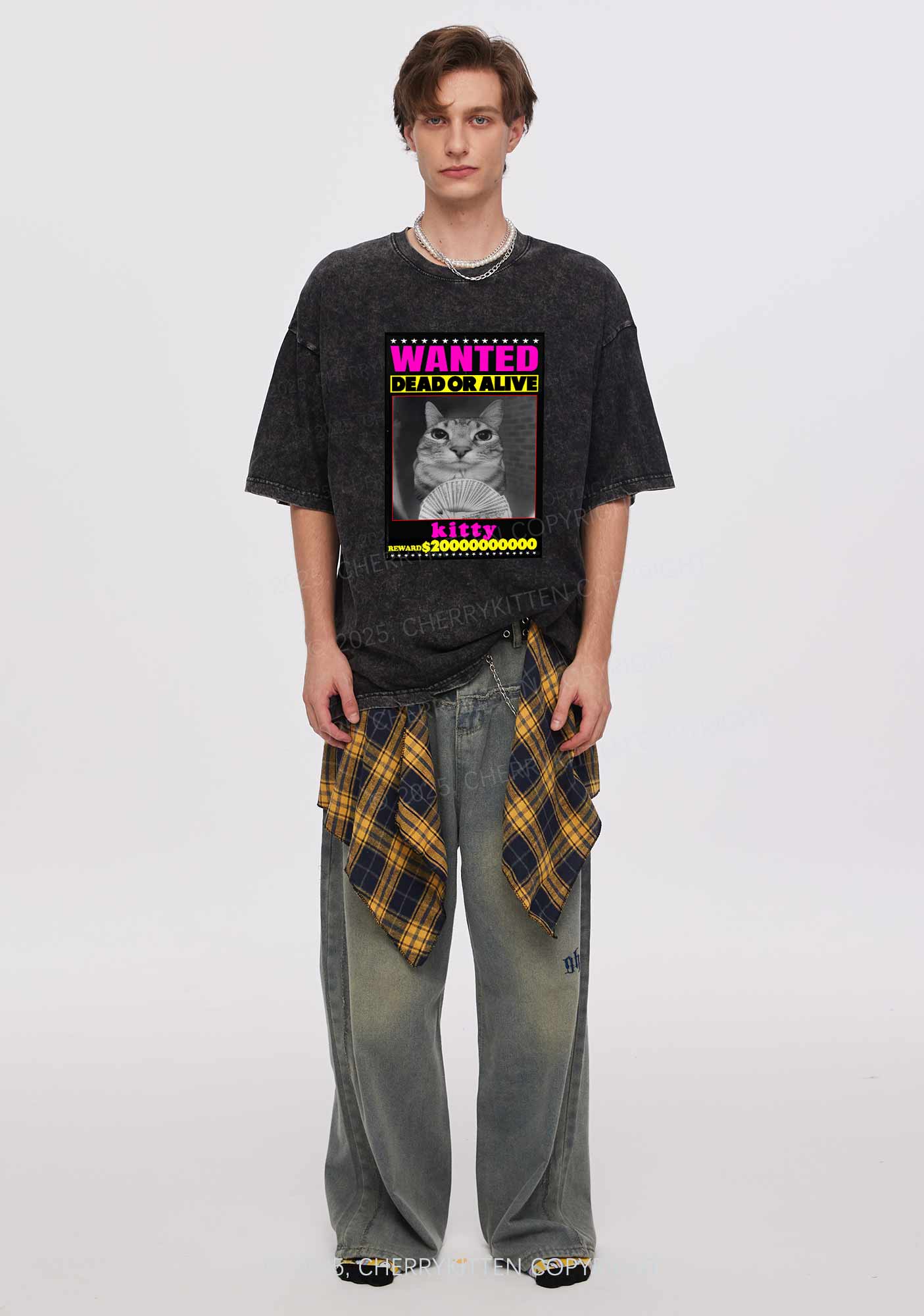 Custom Wanted Kitten Y2K Shirts Washed Tee Cherrykitten - Image 2
