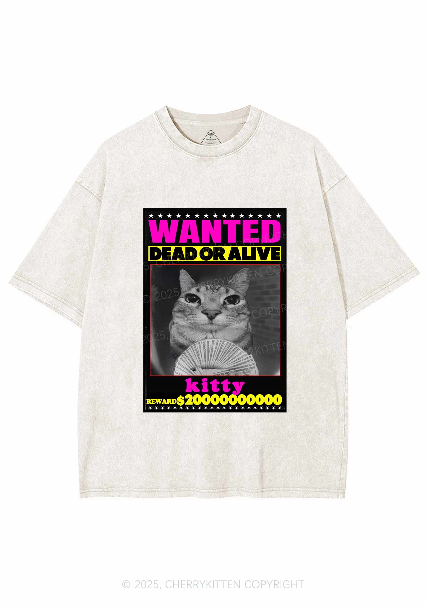 Custom Wanted Kitten Y2K Shirts Washed Tee Cherrykitten - Image 5