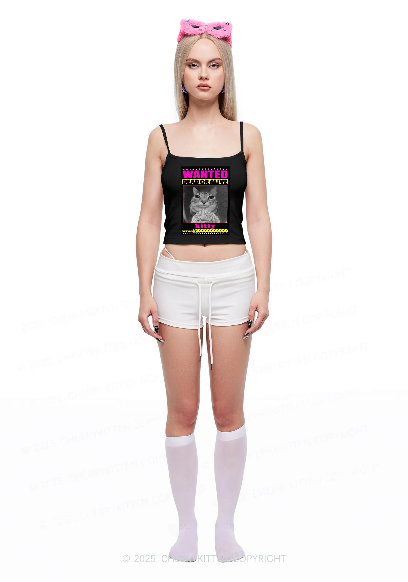 Custom Wanted Kitten Y2K Spaghetti Strap Cami Cherrykitten - Image 2