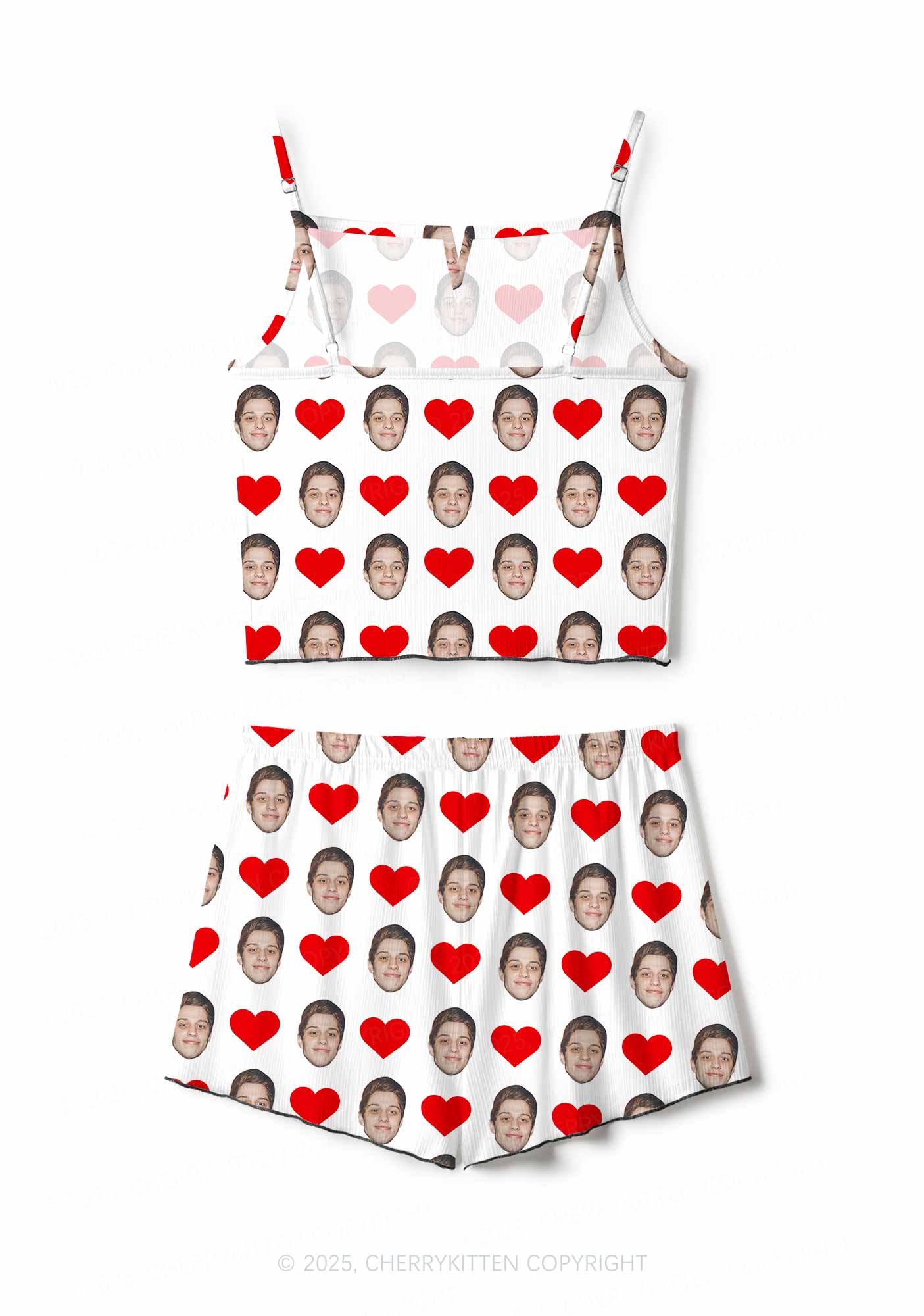 Custom White Hearts Photo Y2K Valentine's Day Y2K Print Cami Shorts Pajama Set Cherrykitten - Image 3