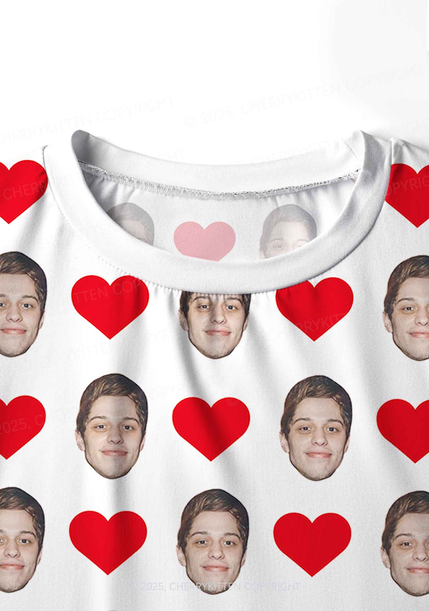 Custom White Hearts Photo Y2K Valentine's Day Y2K Print Long Sleeve Pajama Set Cherrykitten - Image 4