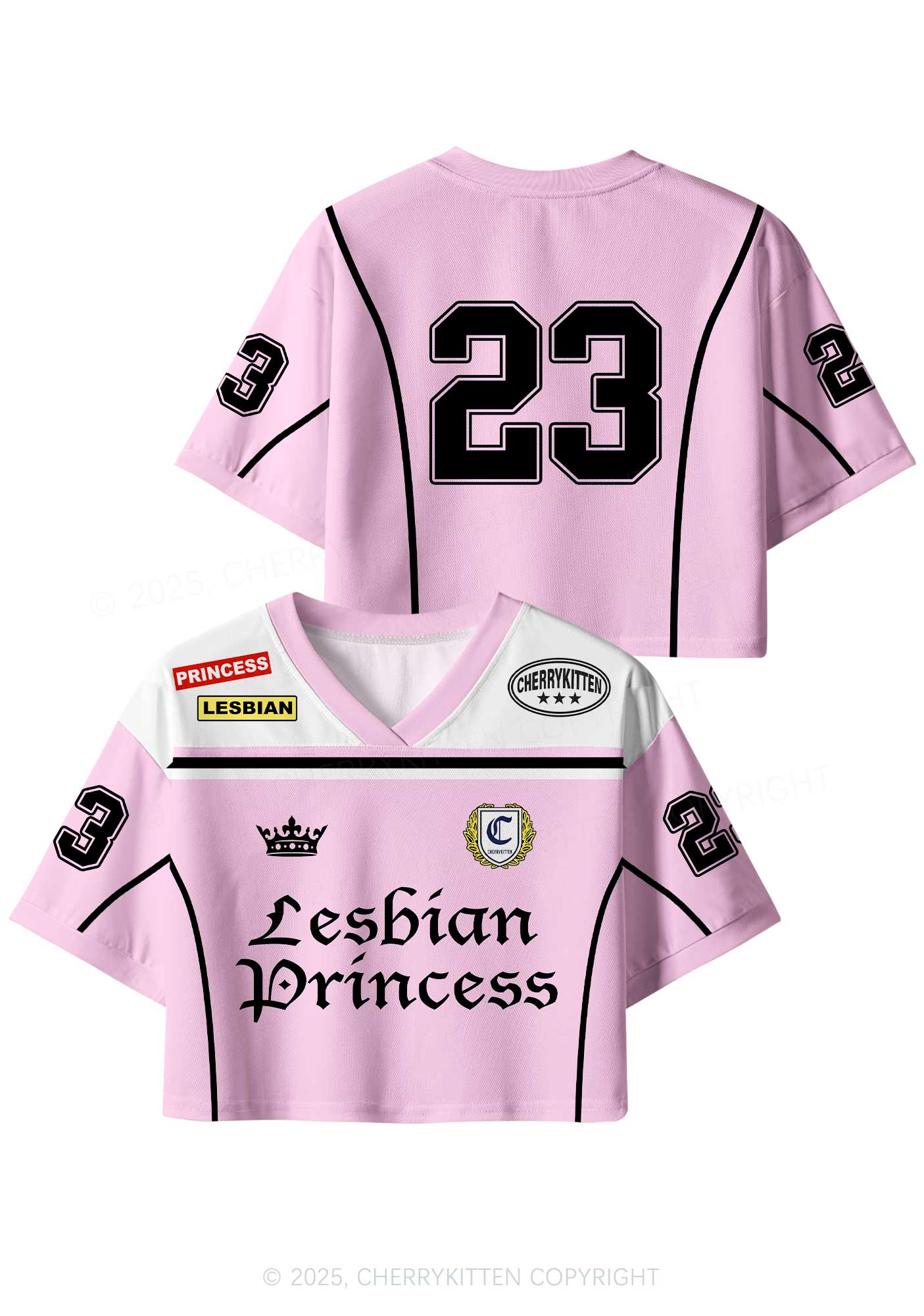 Custom White Lesbian Princess Pride Y2K Crop Sport Jersey Shirts Cherrykitten - Image 3