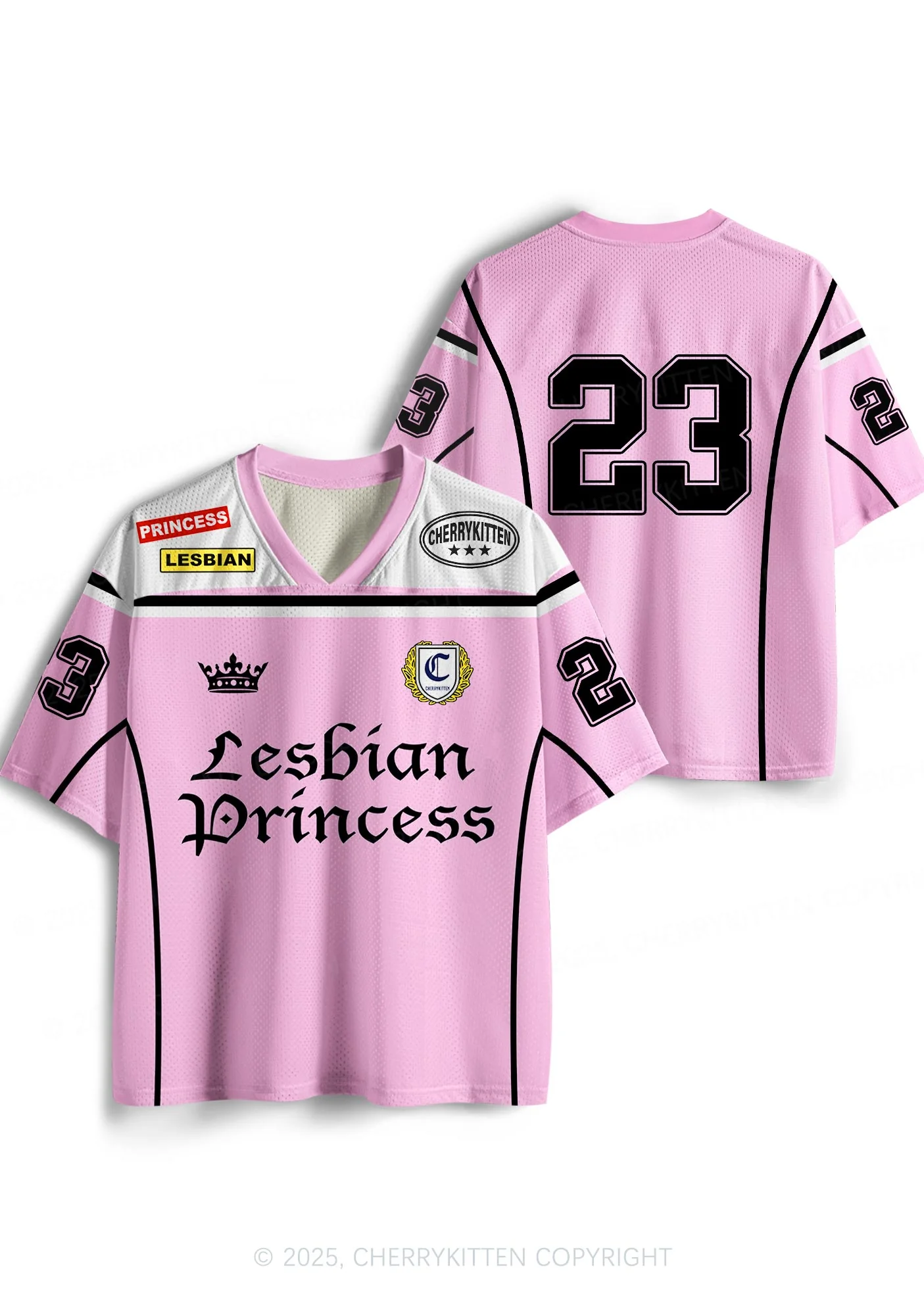 Custom White Lesbian Princess Pride Y2K Sport Jersey Shirts Cherrykitten - Image 3