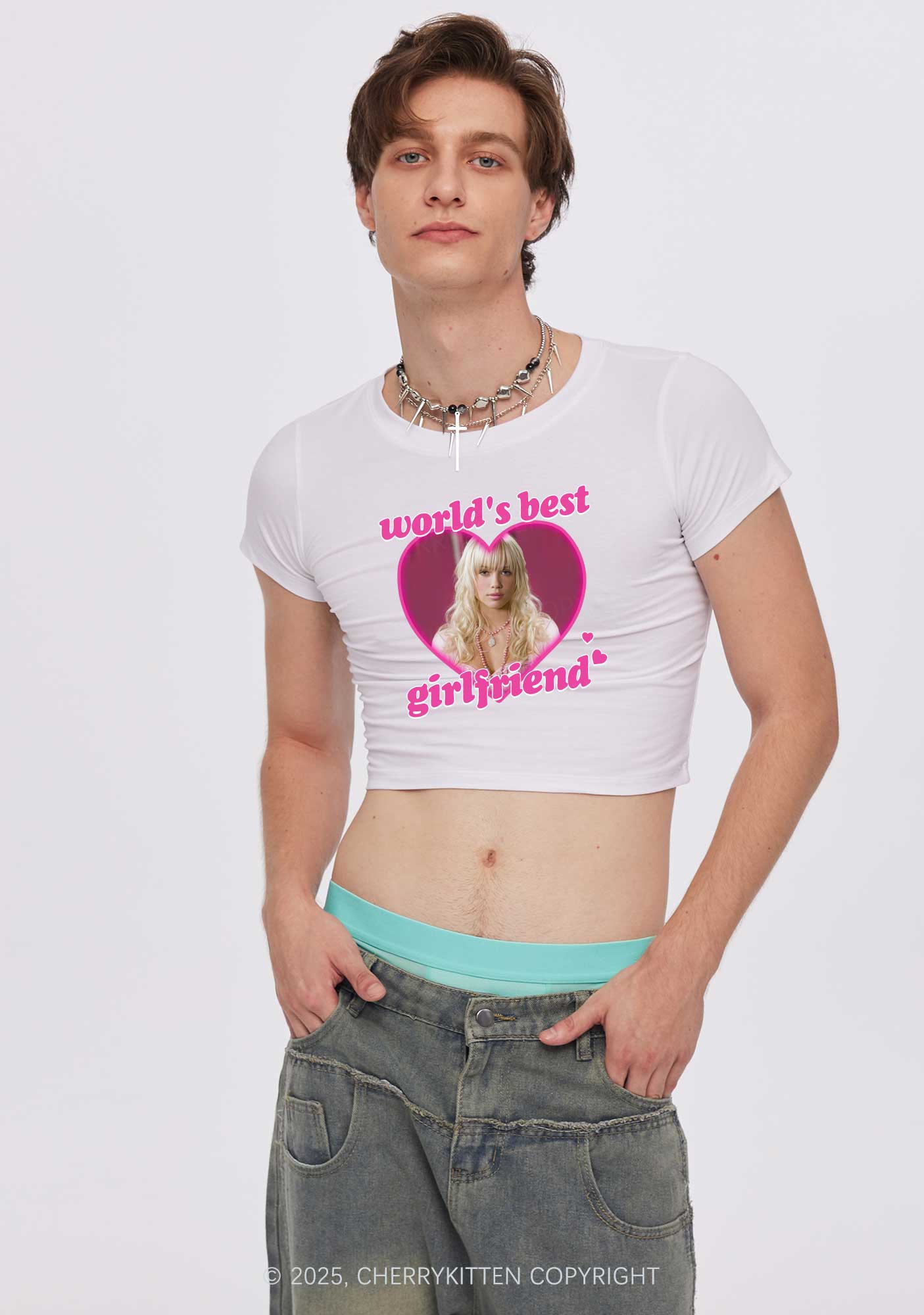 Custom Worlds Best BF GF Y2K Valentine's Day Baby Tee Cherrykitten - Image 2