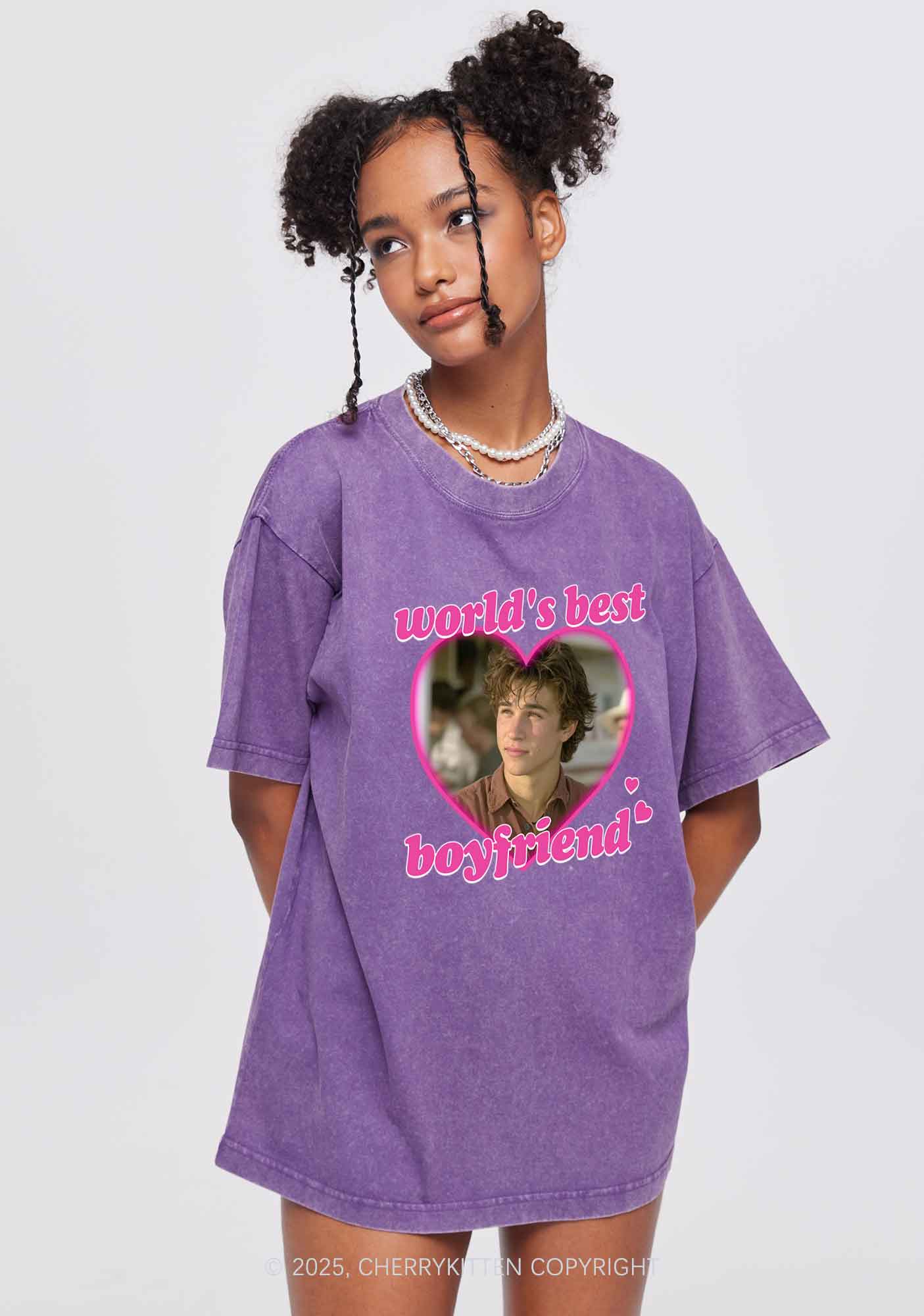 Custom Worlds Best BF GF Y2K Valentine's Day Washed Tee Cherrykitten - Image 2