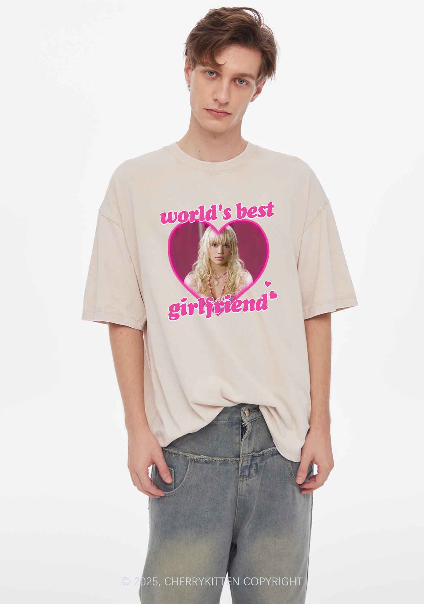 Custom Worlds Best BF GF Y2K Valentine's Day Washed Tee Cherrykitten - Image 3