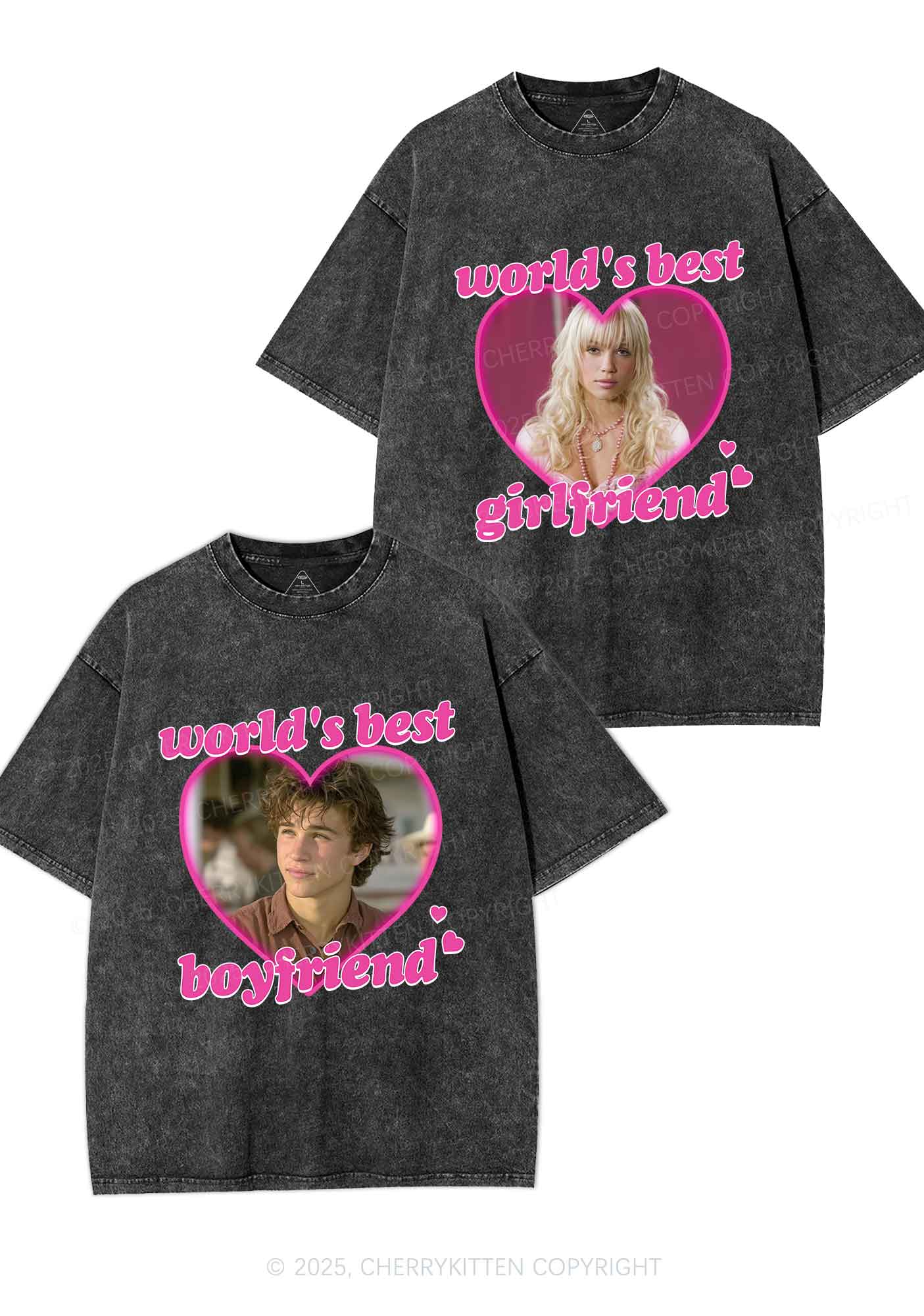 Custom Worlds Best BF GF Y2K Valentine's Day Washed Tee Cherrykitten - Image 4