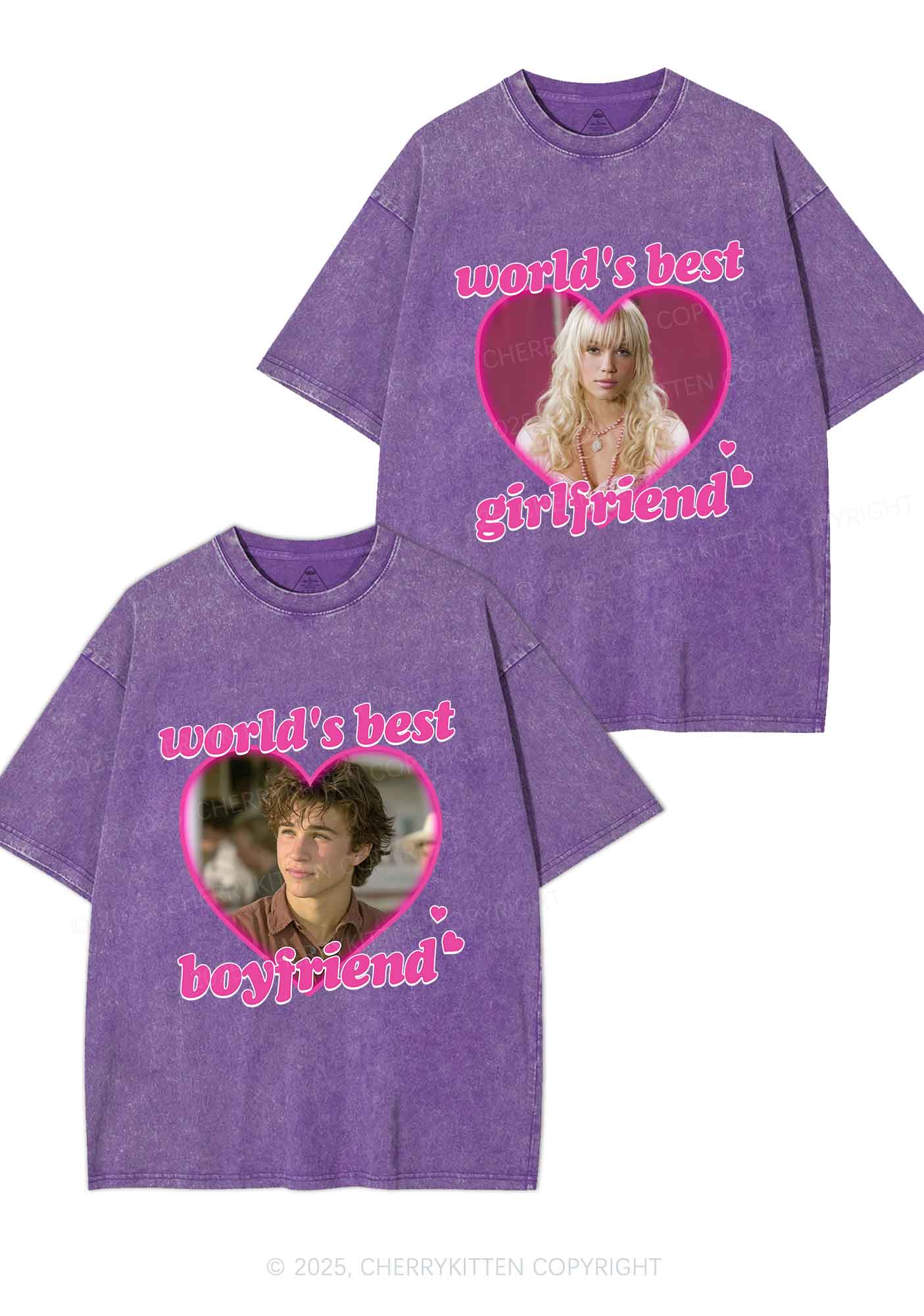 Custom Worlds Best BF GF Y2K Valentine's Day Washed Tee Cherrykitten - Image 5