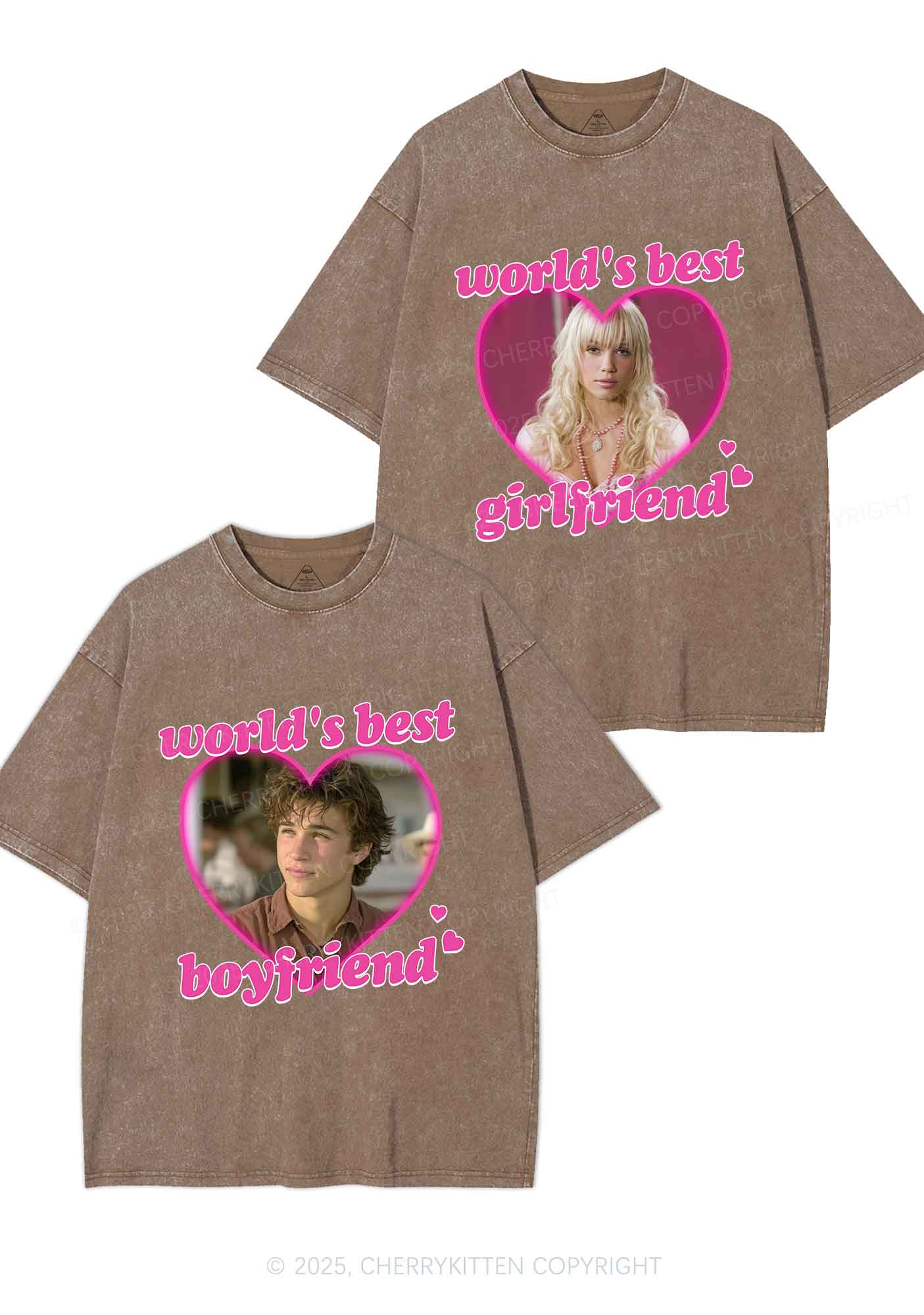 Custom Worlds Best BF GF Y2K Valentine's Day Washed Tee Cherrykitten - Image 6