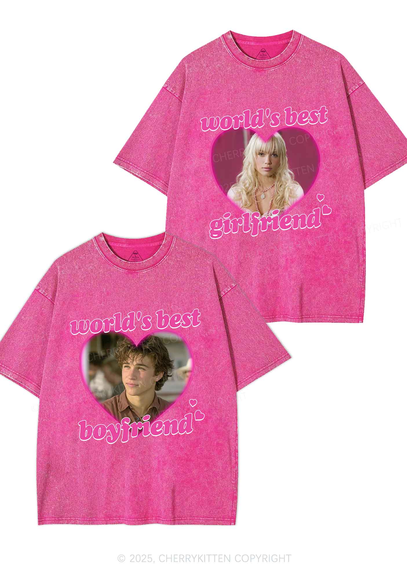 Custom Worlds Best BF GF Y2K Valentine's Day Washed Tee Cherrykitten - Image 7
