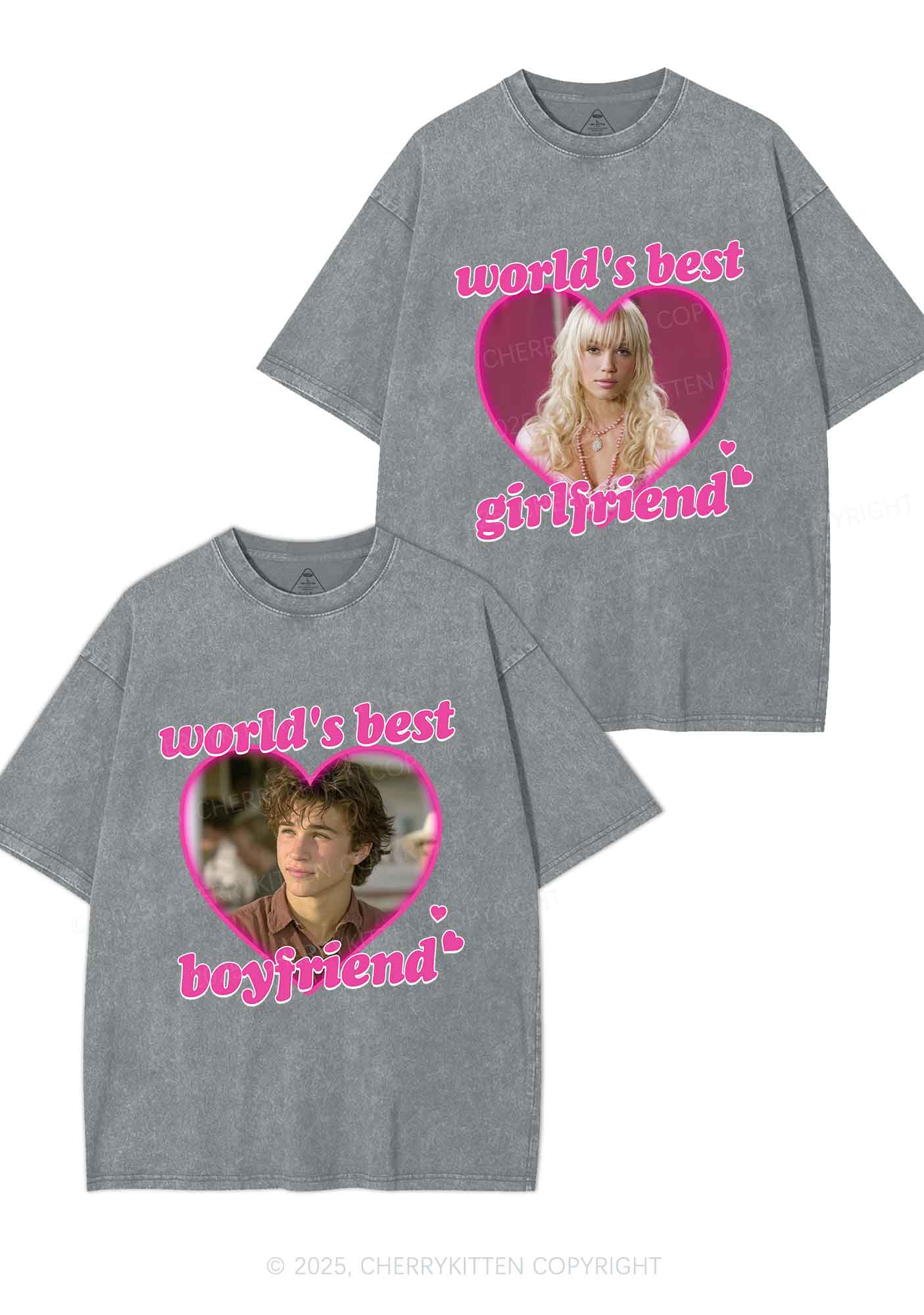 Custom Worlds Best BF GF Y2K Valentine's Day Washed Tee Cherrykitten - Image 8