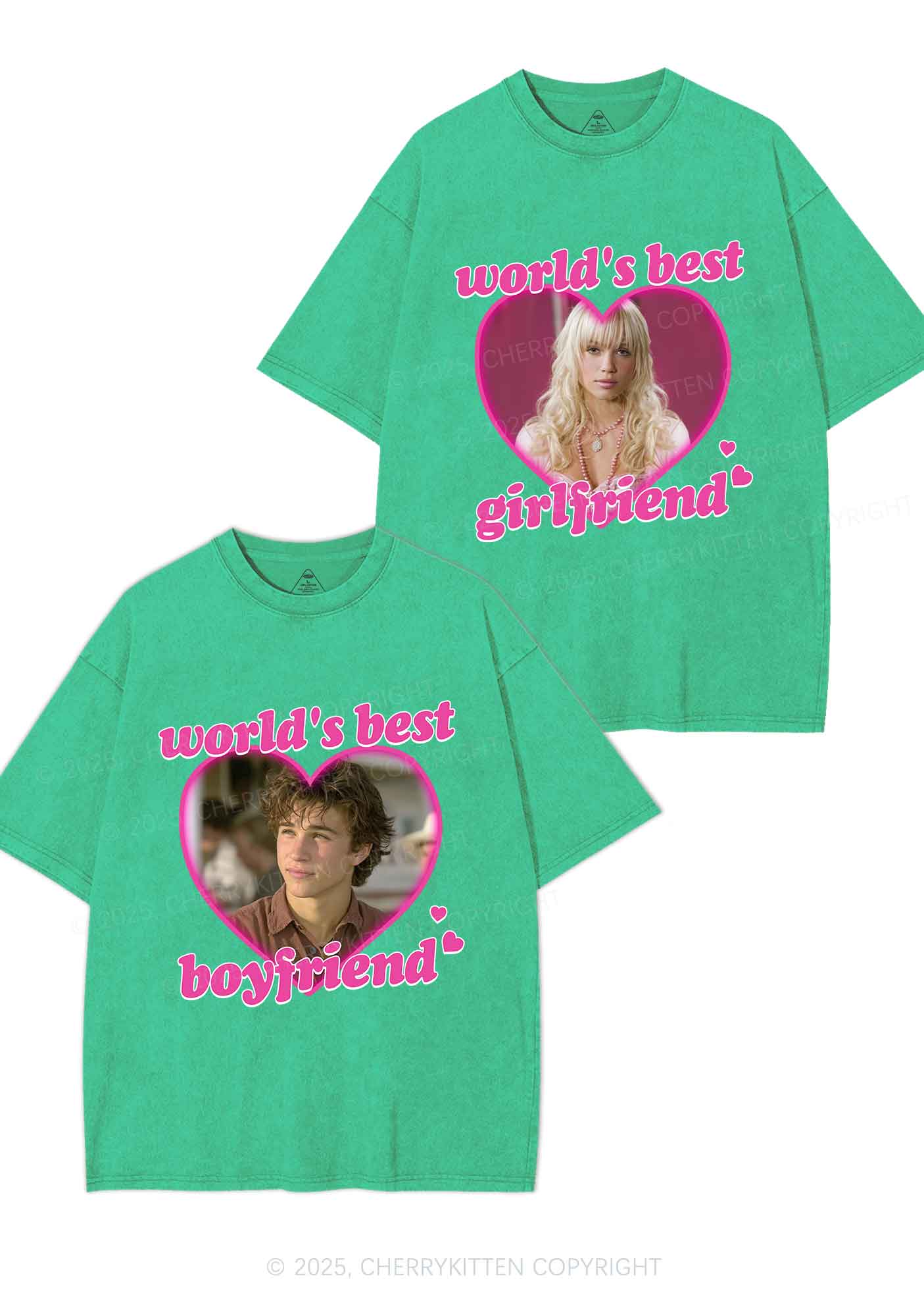 Custom Worlds Best BF GF Y2K Valentine's Day Washed Tee Cherrykitten - Image 9