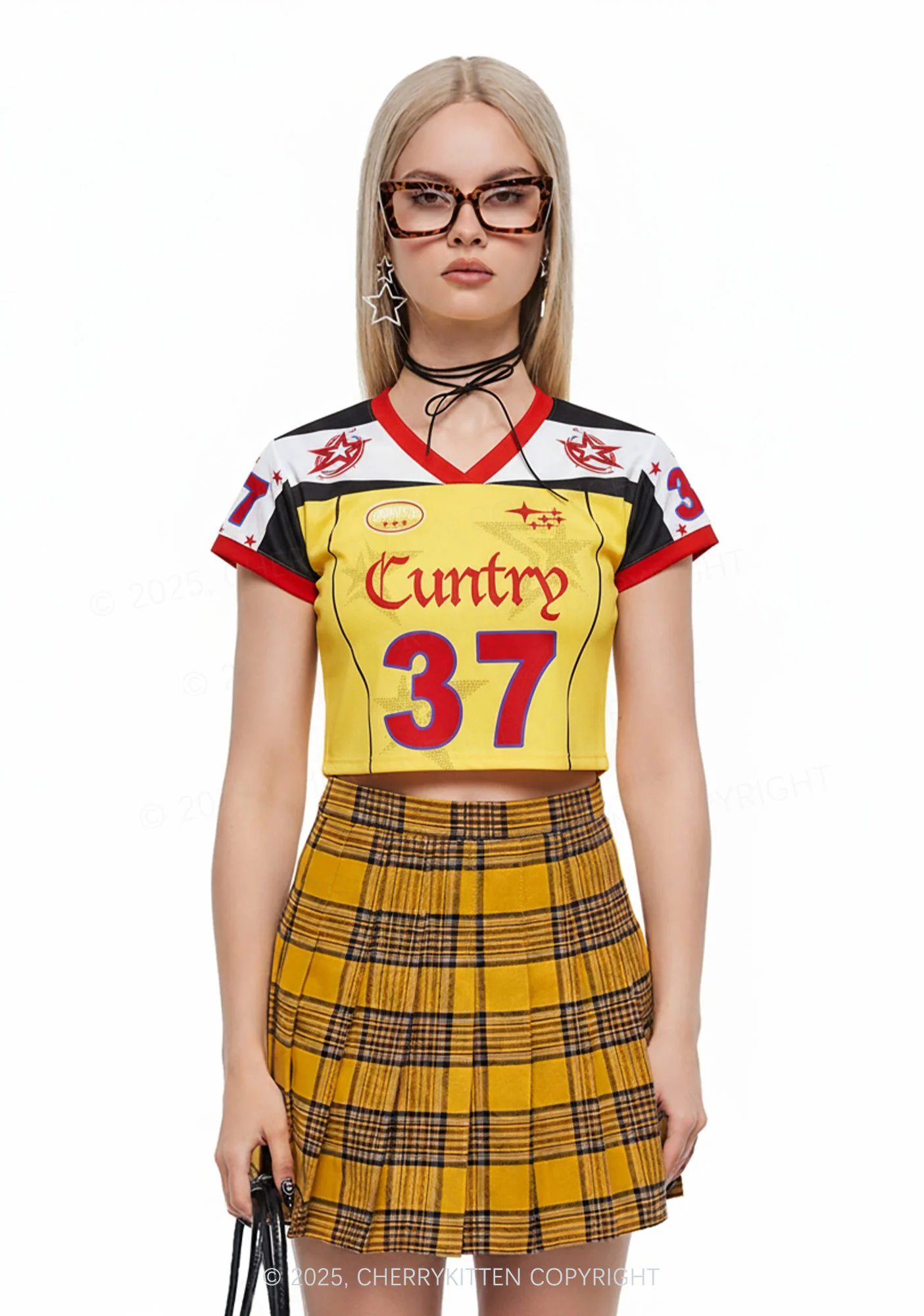 Custom Yellow Cuntry Star Y2K Crop Sport Jersey Shirts Cherrykitten - Image 2