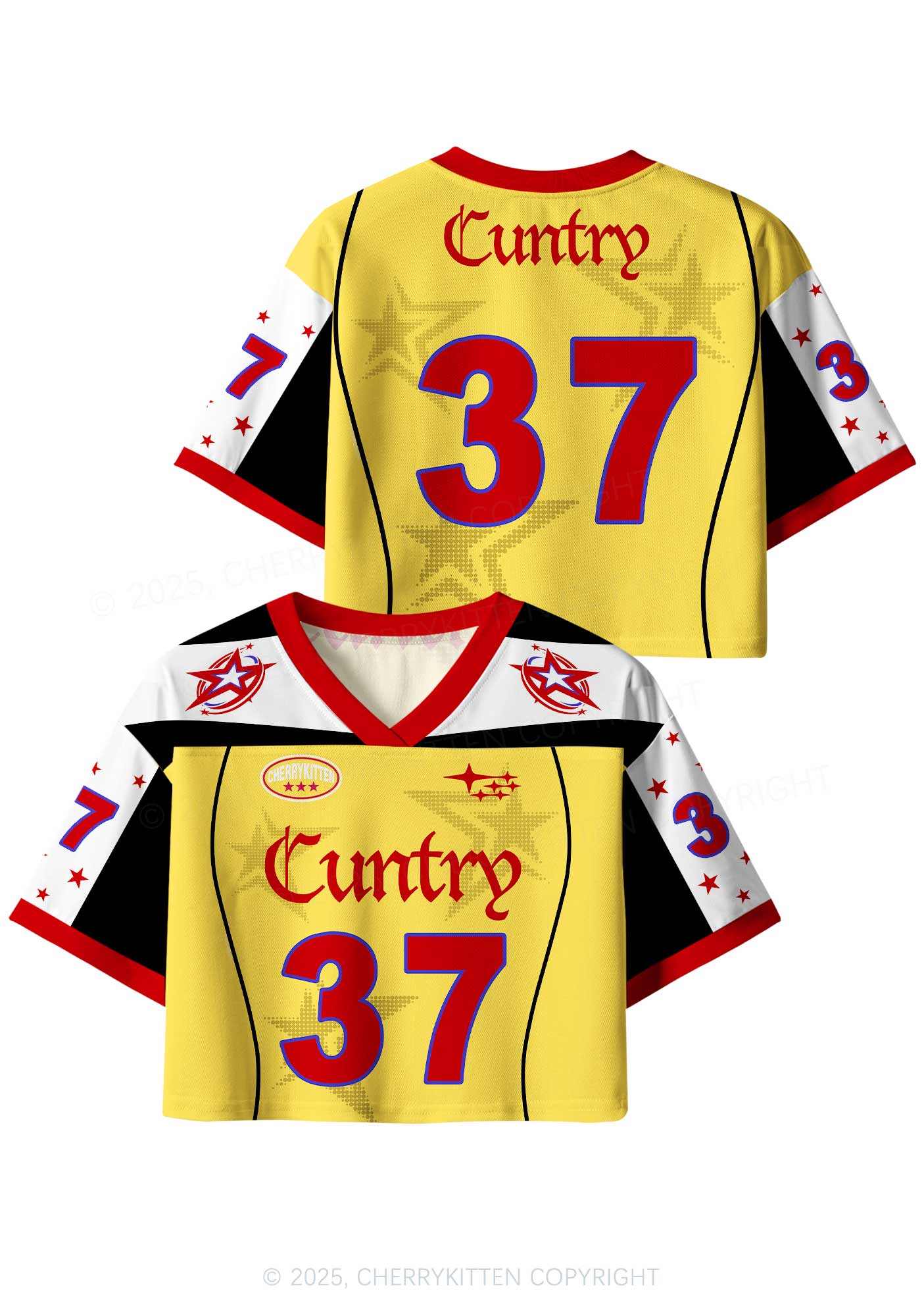 Custom Yellow Cuntry Star Y2K Crop Sport Jersey Shirts Cherrykitten - Image 4