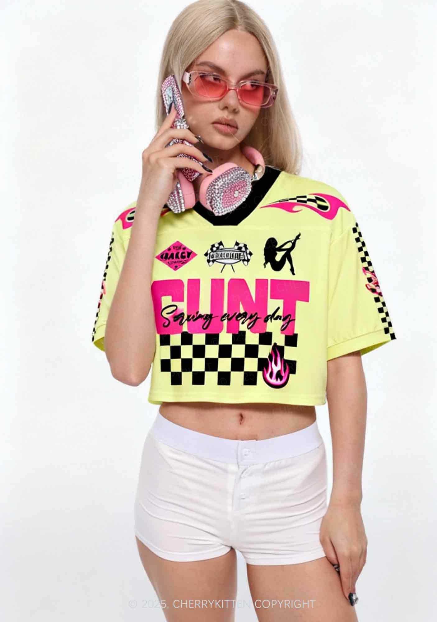 Custom Yellow Cxxt Y2K Crop Sport Jersey Shirts Cherrykitten - Image 2