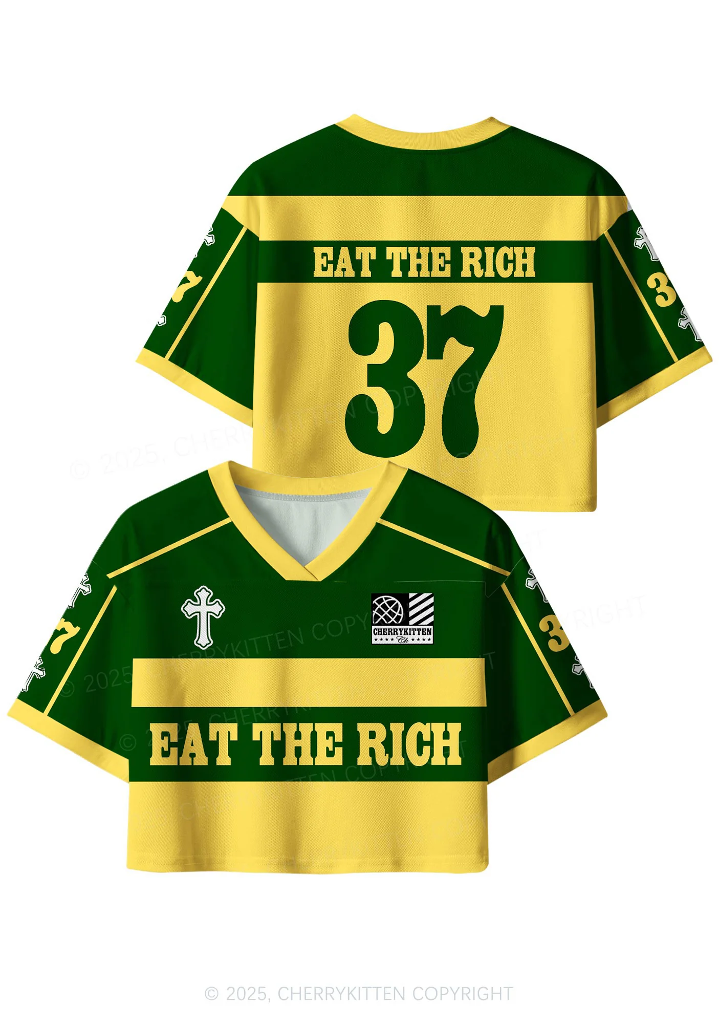 Custom Yellow Eat The Rich Y2K Crop Sport Jersey Shirts Cherrykitten - Image 3