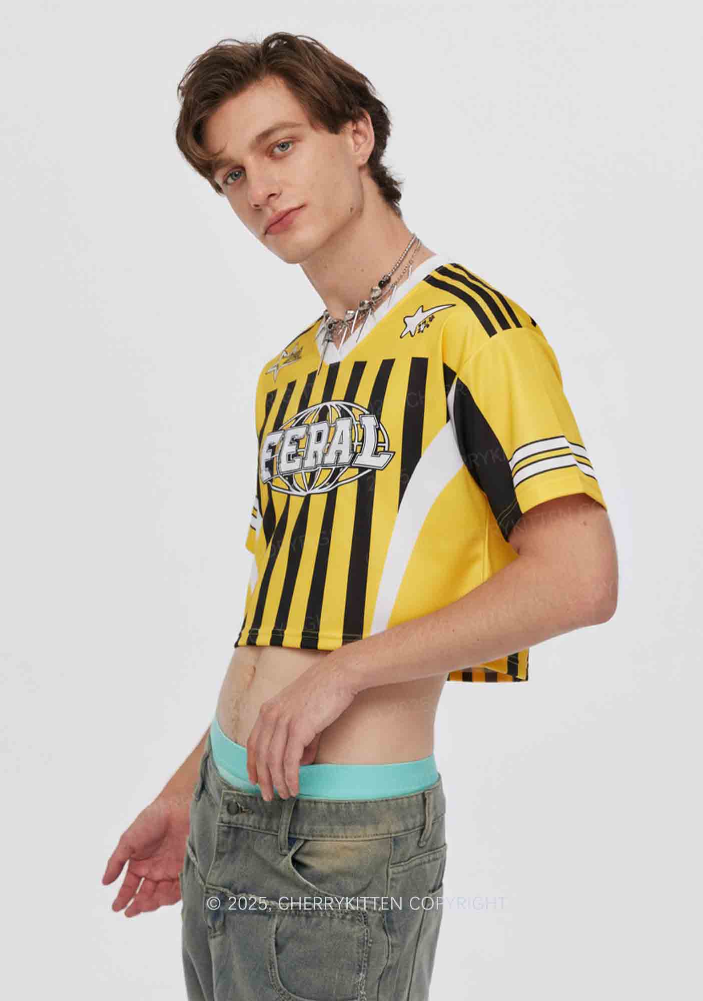Custom Yellow Feral Y2K Crop Sport Jersey Shirts Cherrykitten - Image 2
