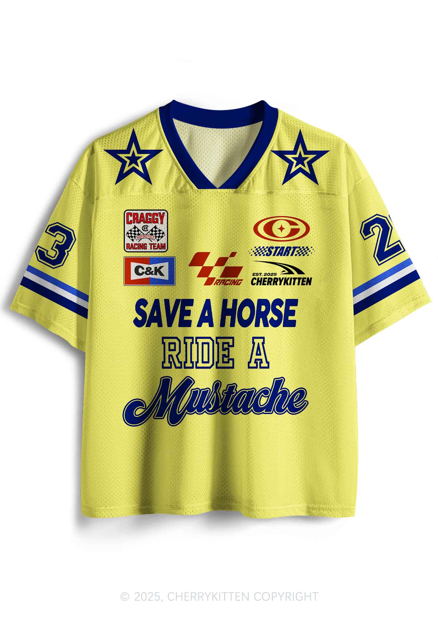 Custom Yellow Ride A Mustache Y2K Sport Jersey Shirts Cherrykitten - Image 2