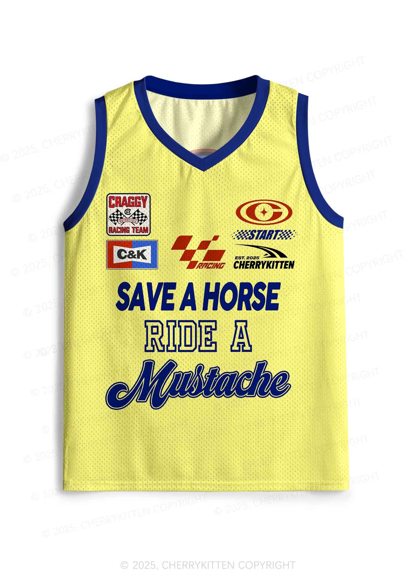 Custom Yellow Ride A Mustache Y2K Sport Jersey Tank Cherrykitten - Image 2
