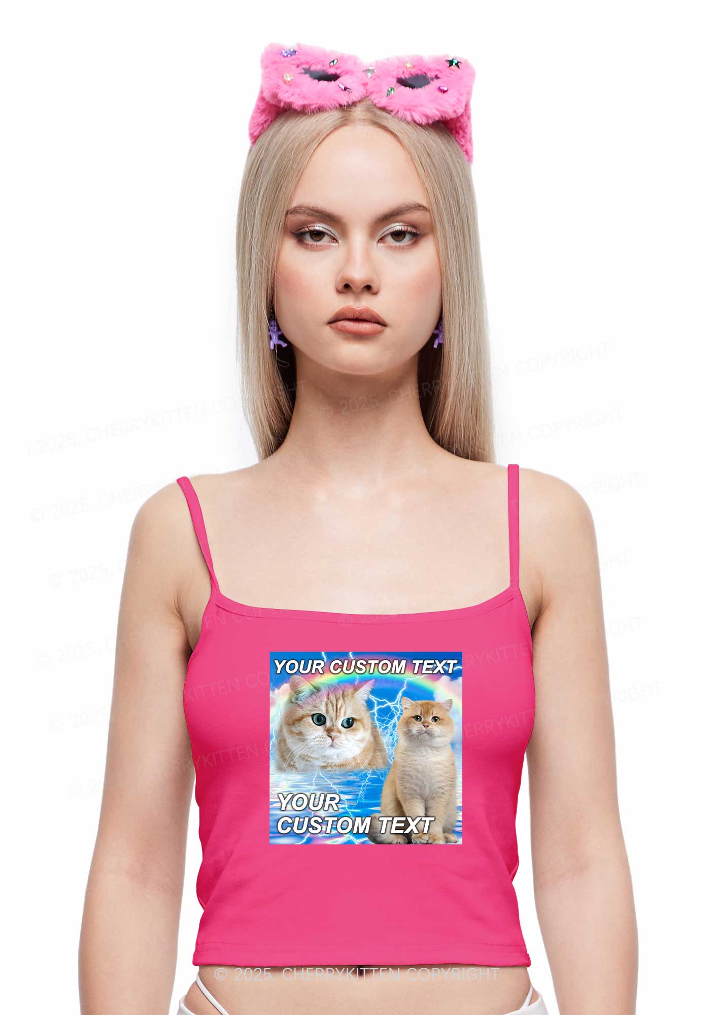 Custom Text Your Kitten Y2K Spaghetti Strap Cami Cherrykitten - Image 2