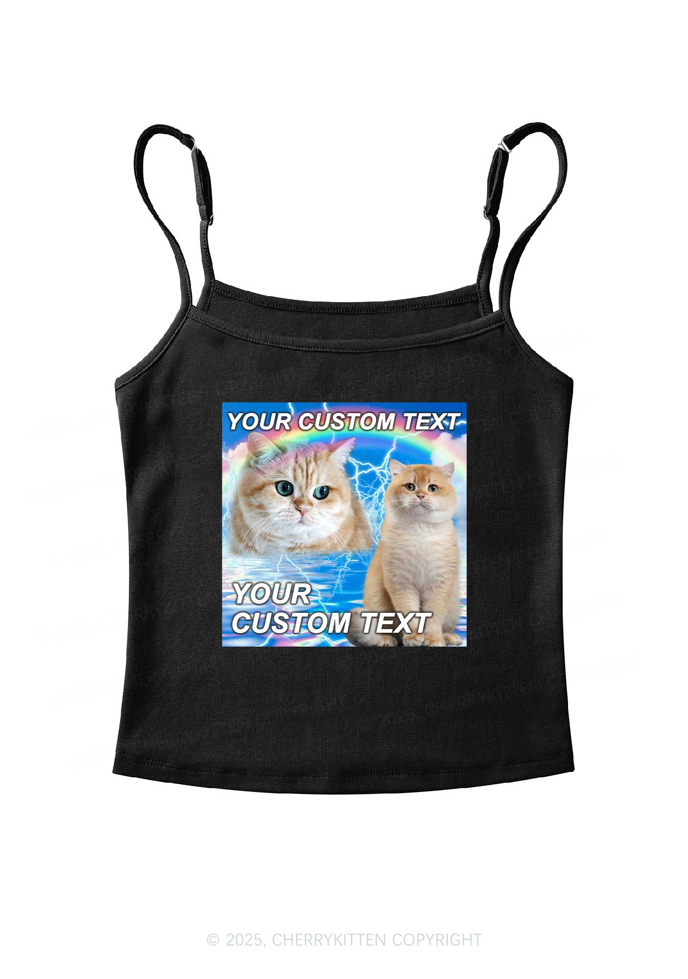 Custom Text Your Kitten Y2K Spaghetti Strap Cami Cherrykitten - Image 3