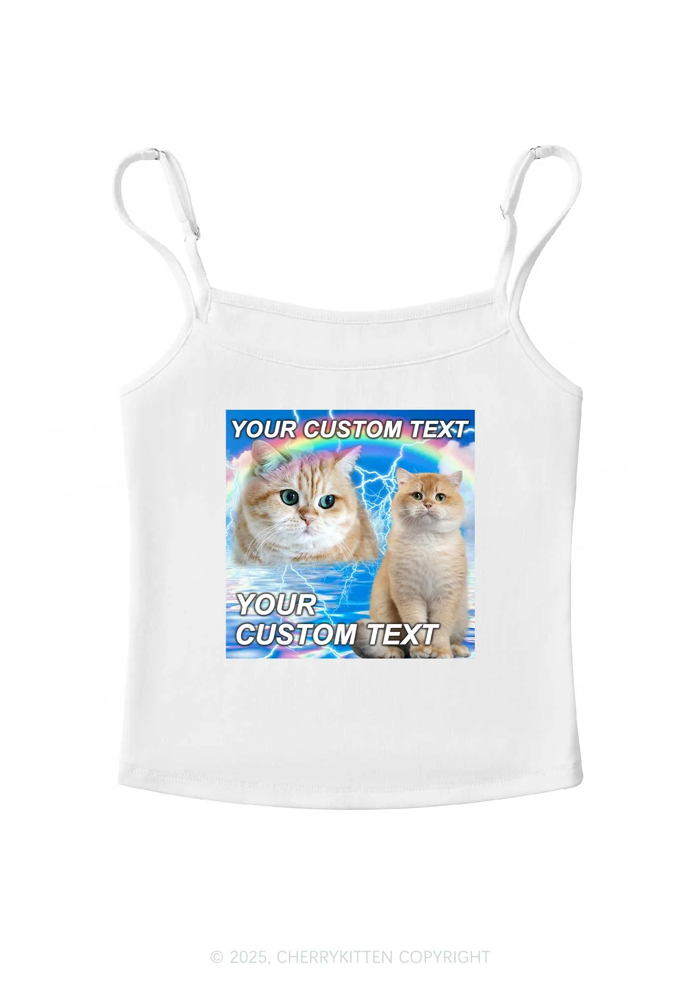 Custom Text Your Kitten Y2K Spaghetti Strap Cami Cherrykitten - Image 4