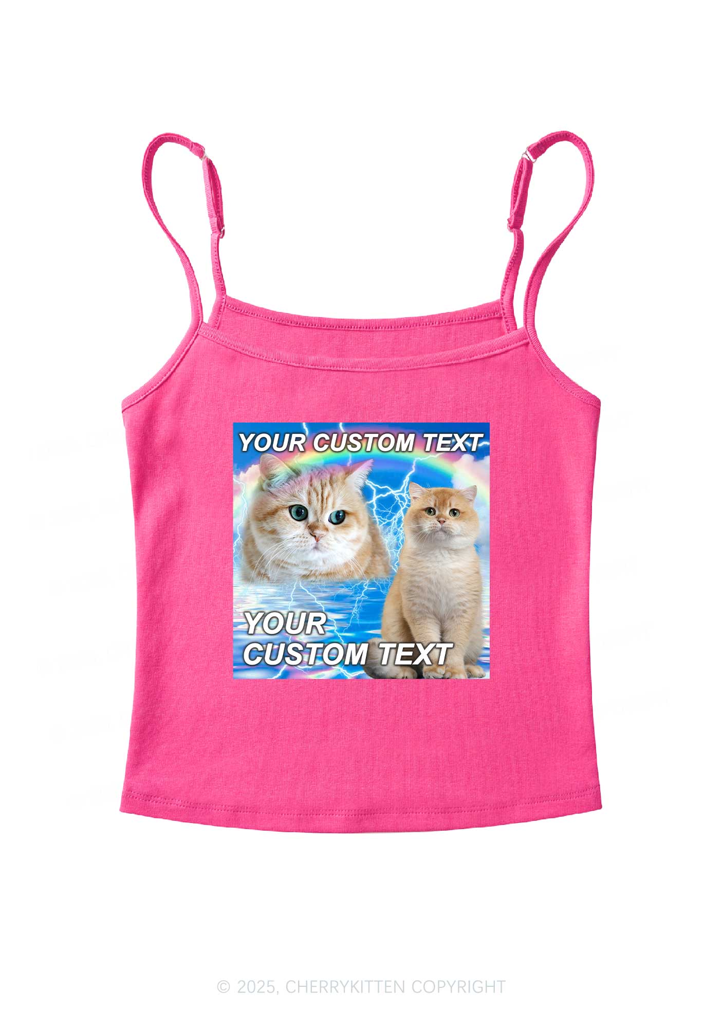 Custom Text Your Kitten Y2K Spaghetti Strap Cami Cherrykitten - Image 5