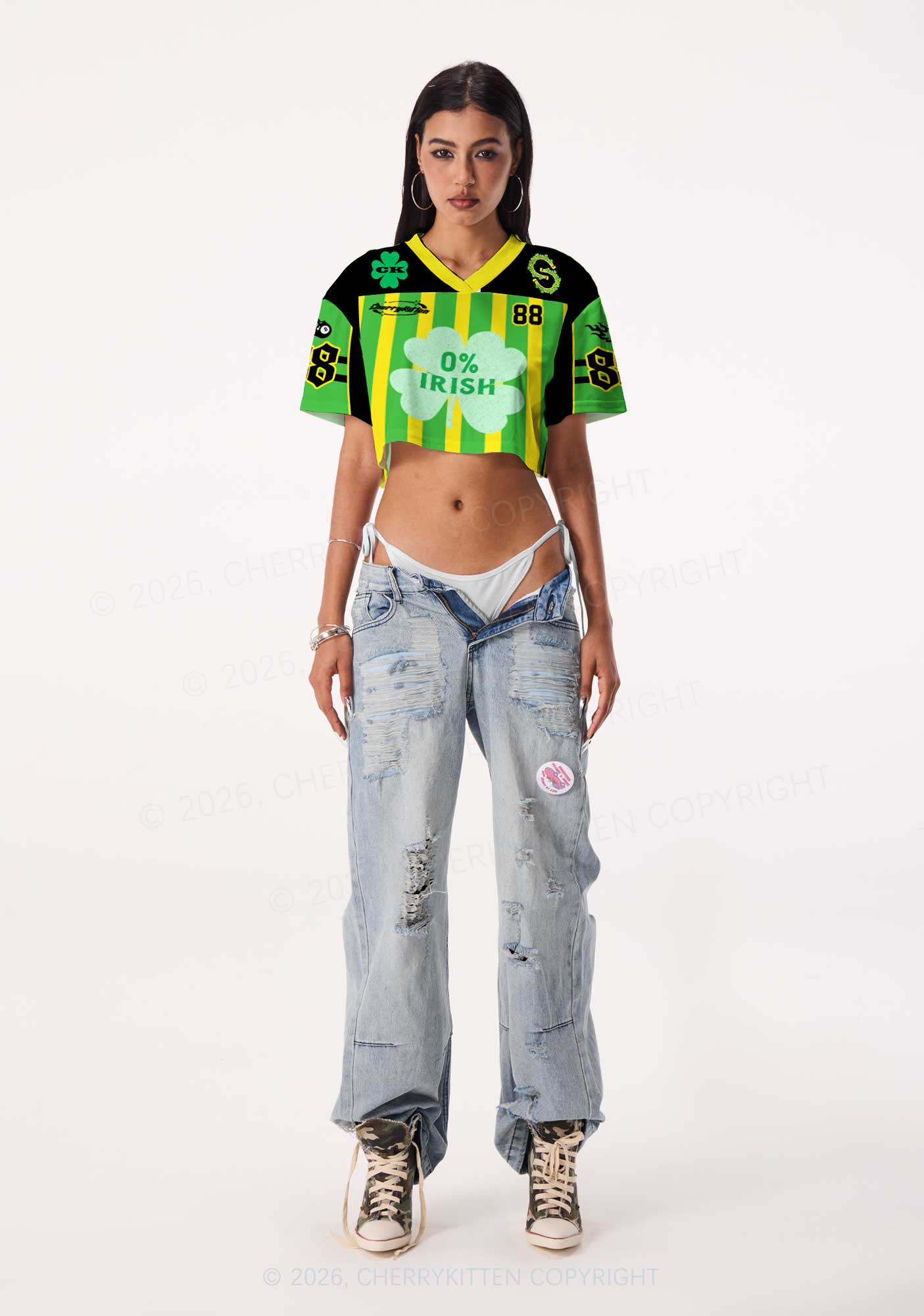Custom Zero Percent Irish St Patricks Y2K Crop Sport Jersey Shirts Cherrykitten - Image 2