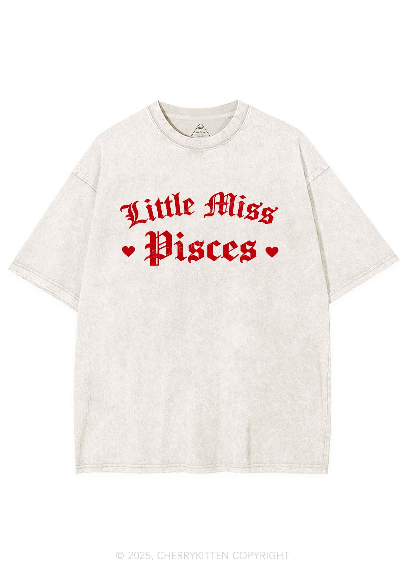 Custom Zodiac Little Miss Y2K Shirts Washed Tee Cherrykitten - Image 4