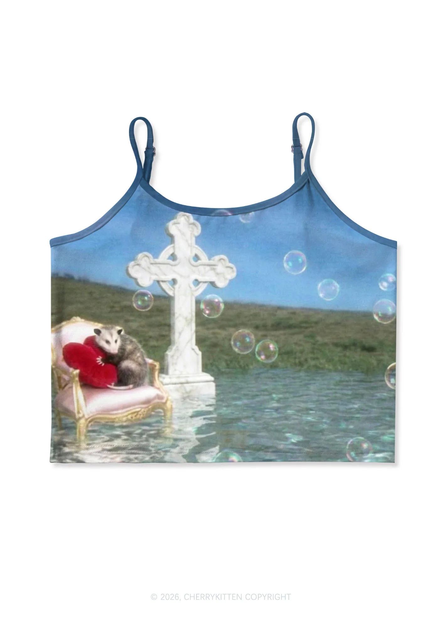 Cute Possum Bubble Y2K Print Cami Crop Top Cherrykitten