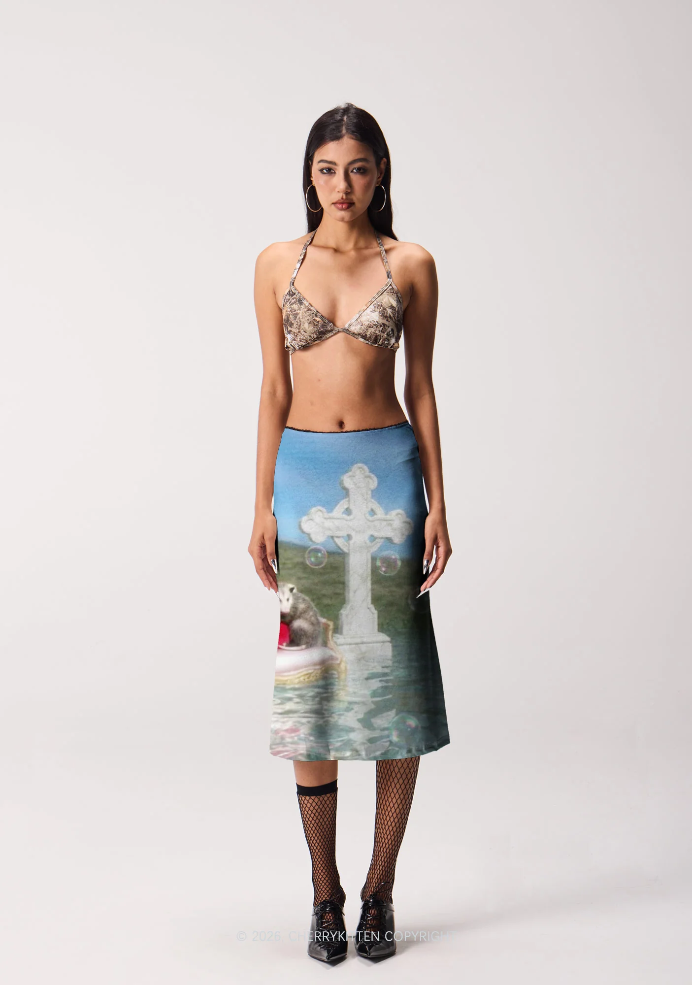 Cute Possum Bubble Y2K Print Midi Skirt Cherrykitten - Image 2
