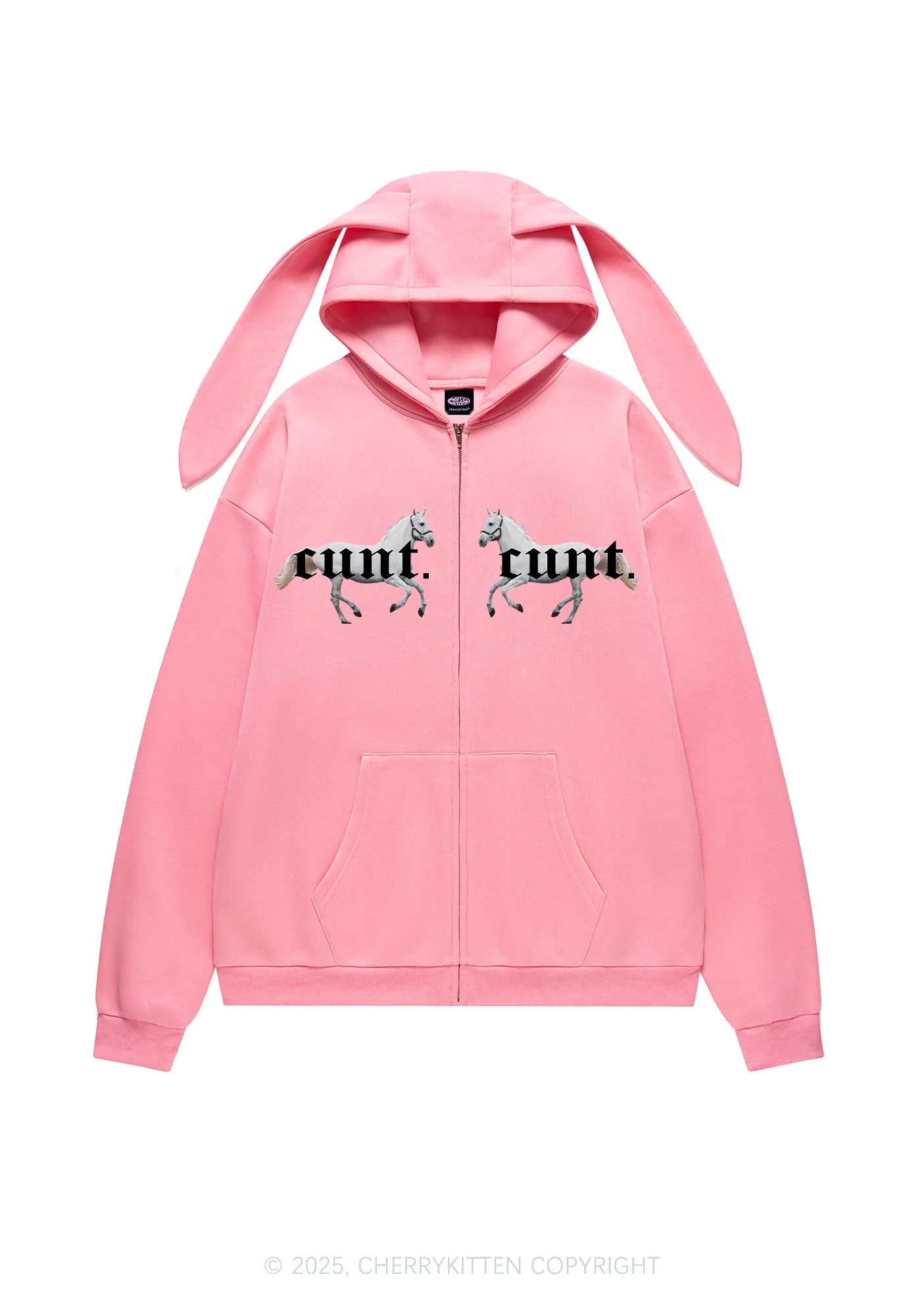 Cxxt Horse Y2K Bunny Ear Zip Hoodie Cherrykitten - Image 3