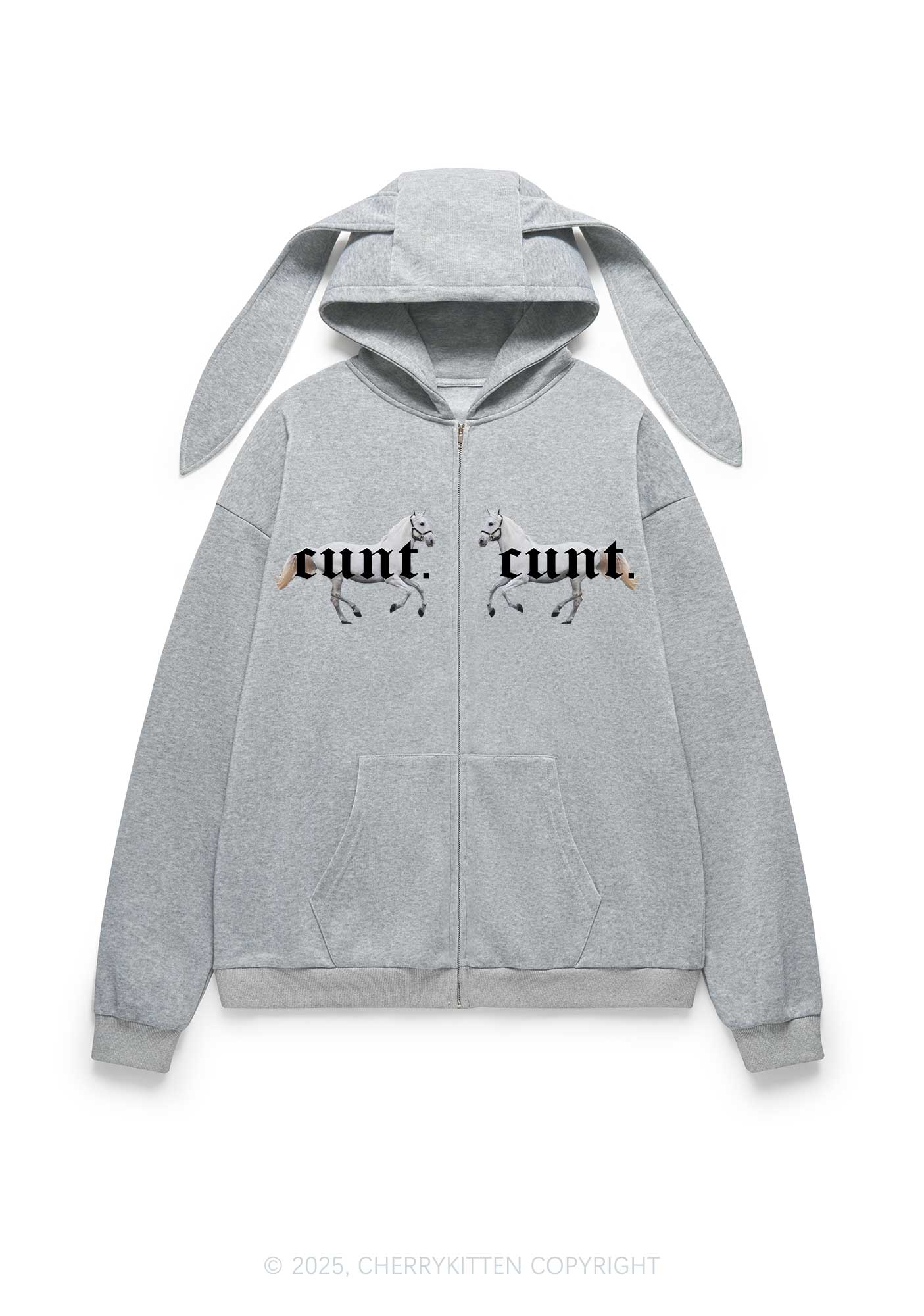 Cxxt Horse Y2K Bunny Ear Zip Hoodie Cherrykitten - Image 4