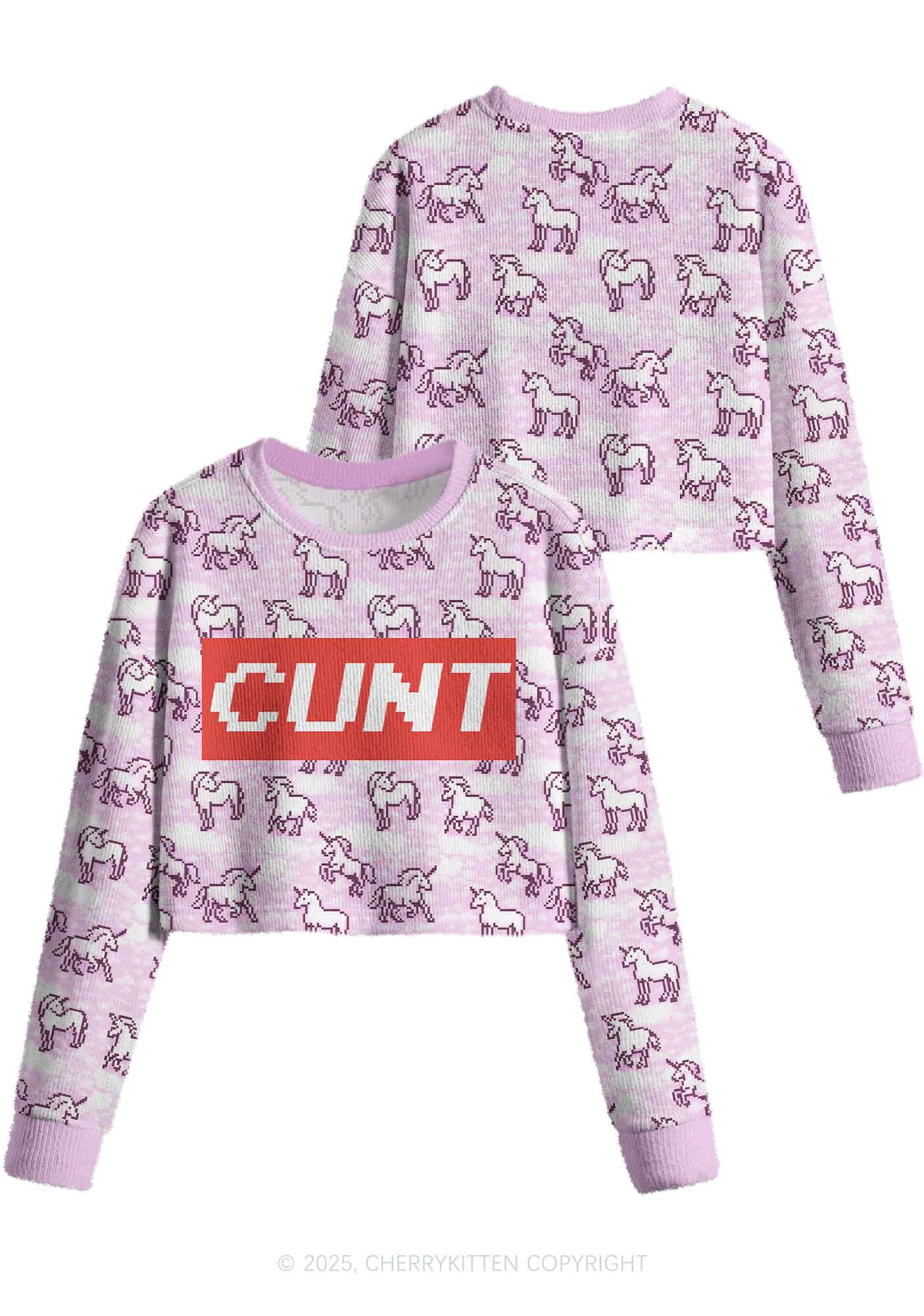 Cxxt Horse Y2K Christmas Crop Knit Sweatshirt Cherrykitten - Image 3