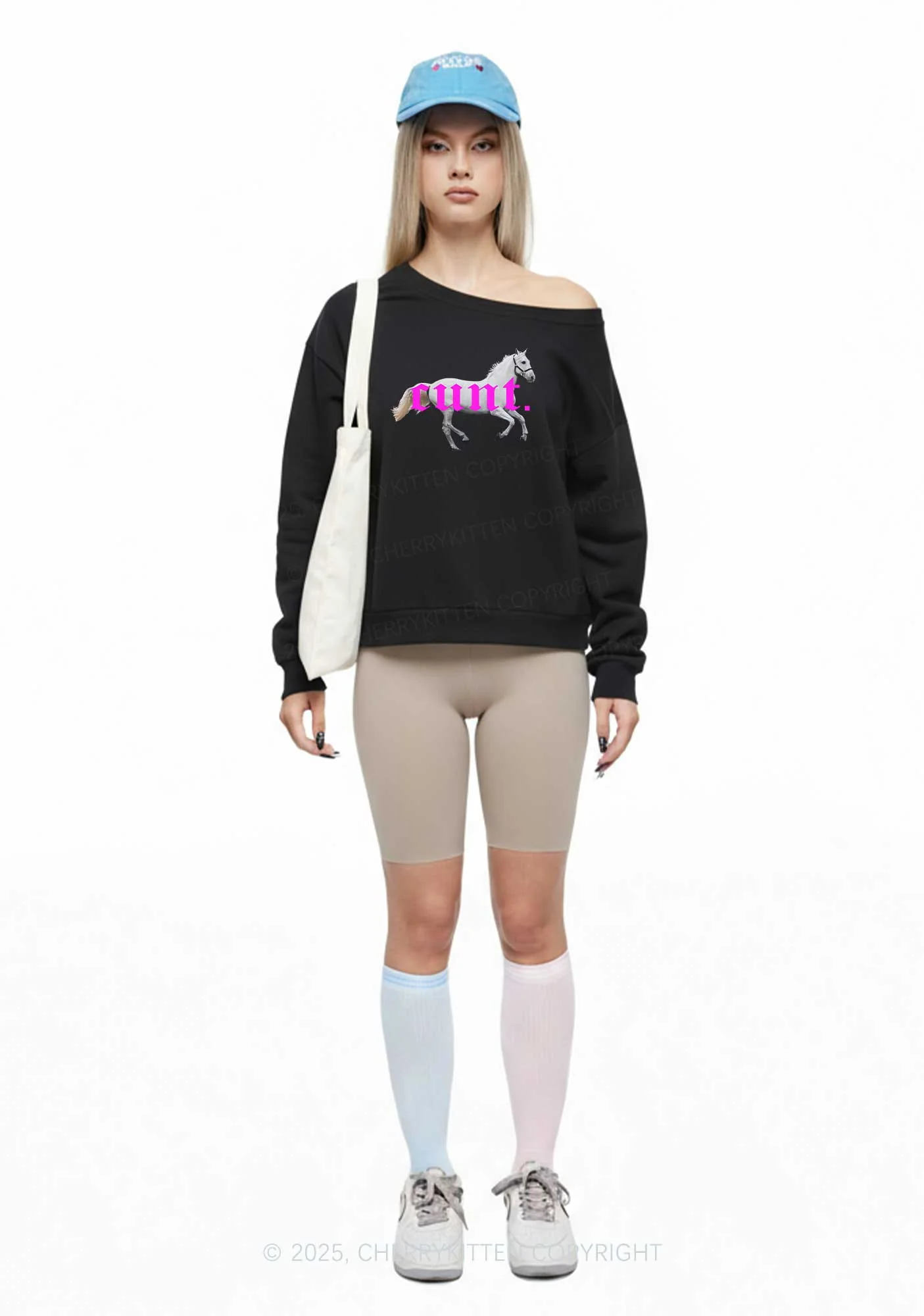 Cxxt Horse Y2K Off Shoulder Sweatshirts Cherrykitten - Image 2