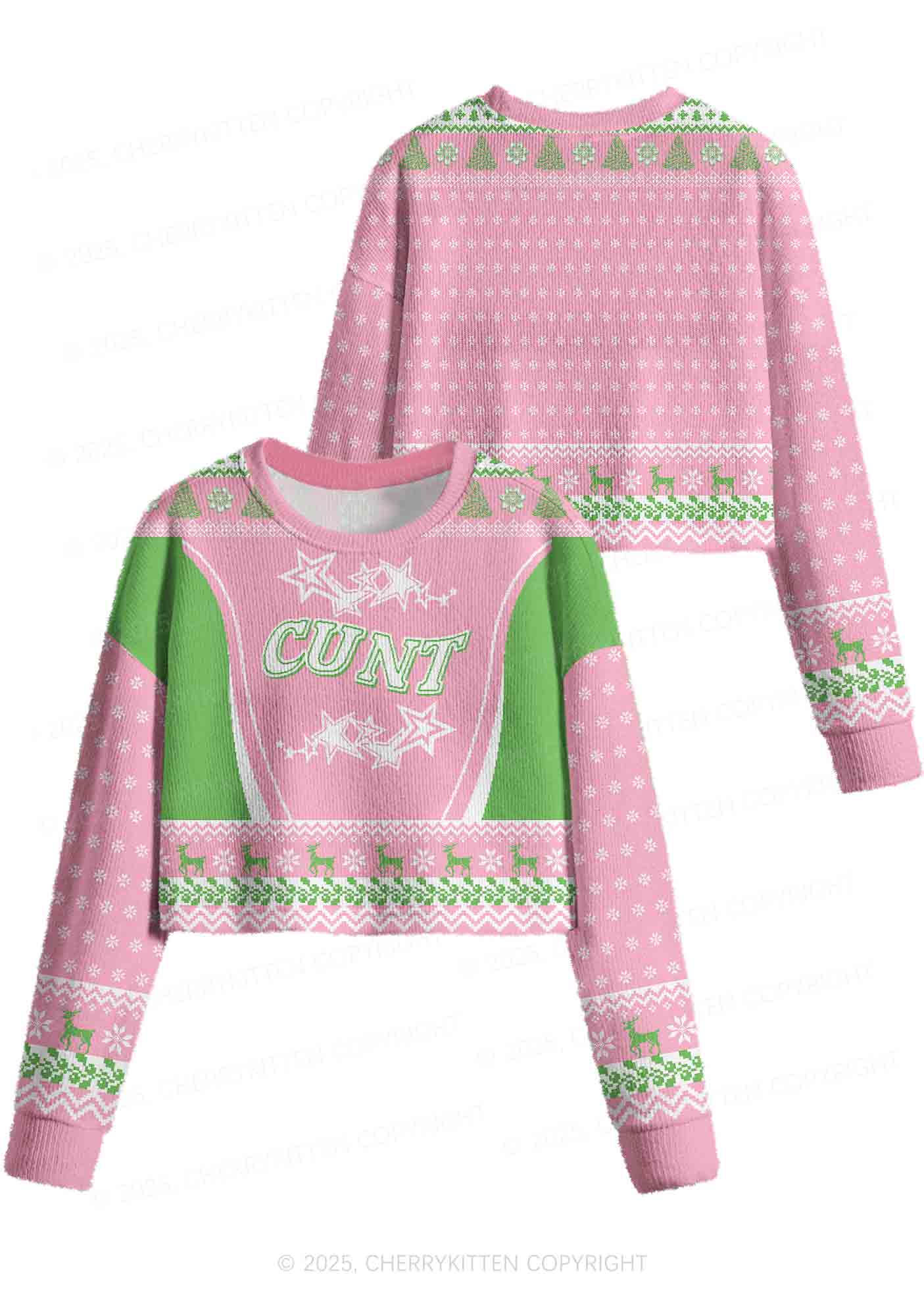 Cxxt Stars Y2K Christmas Crop Knit Sweatshirt Cherrykitten - Image 3
