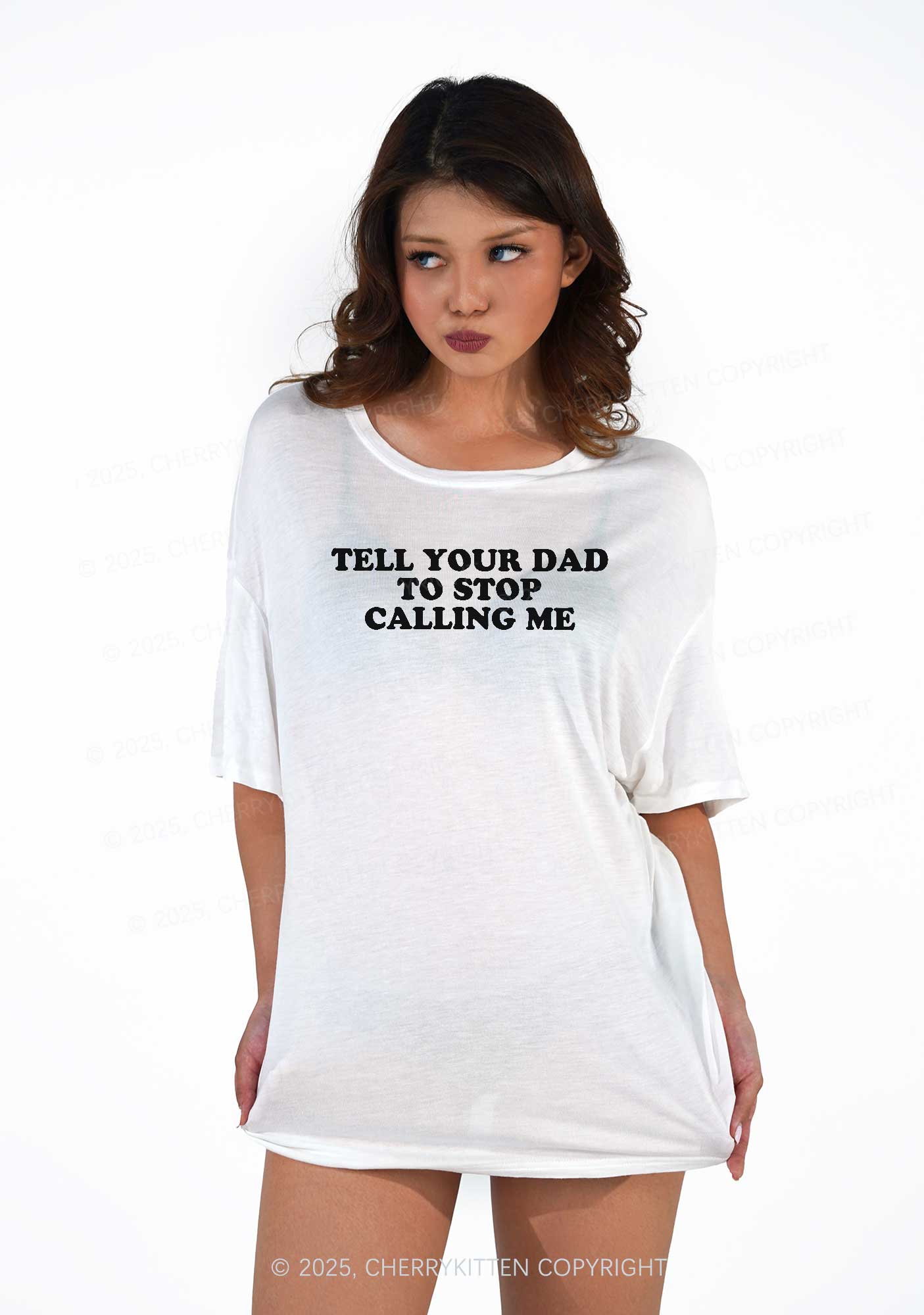 Dad Stop Calling Me Y2K Sheer Boyfriend Tee Cherrykitten - Image 2
