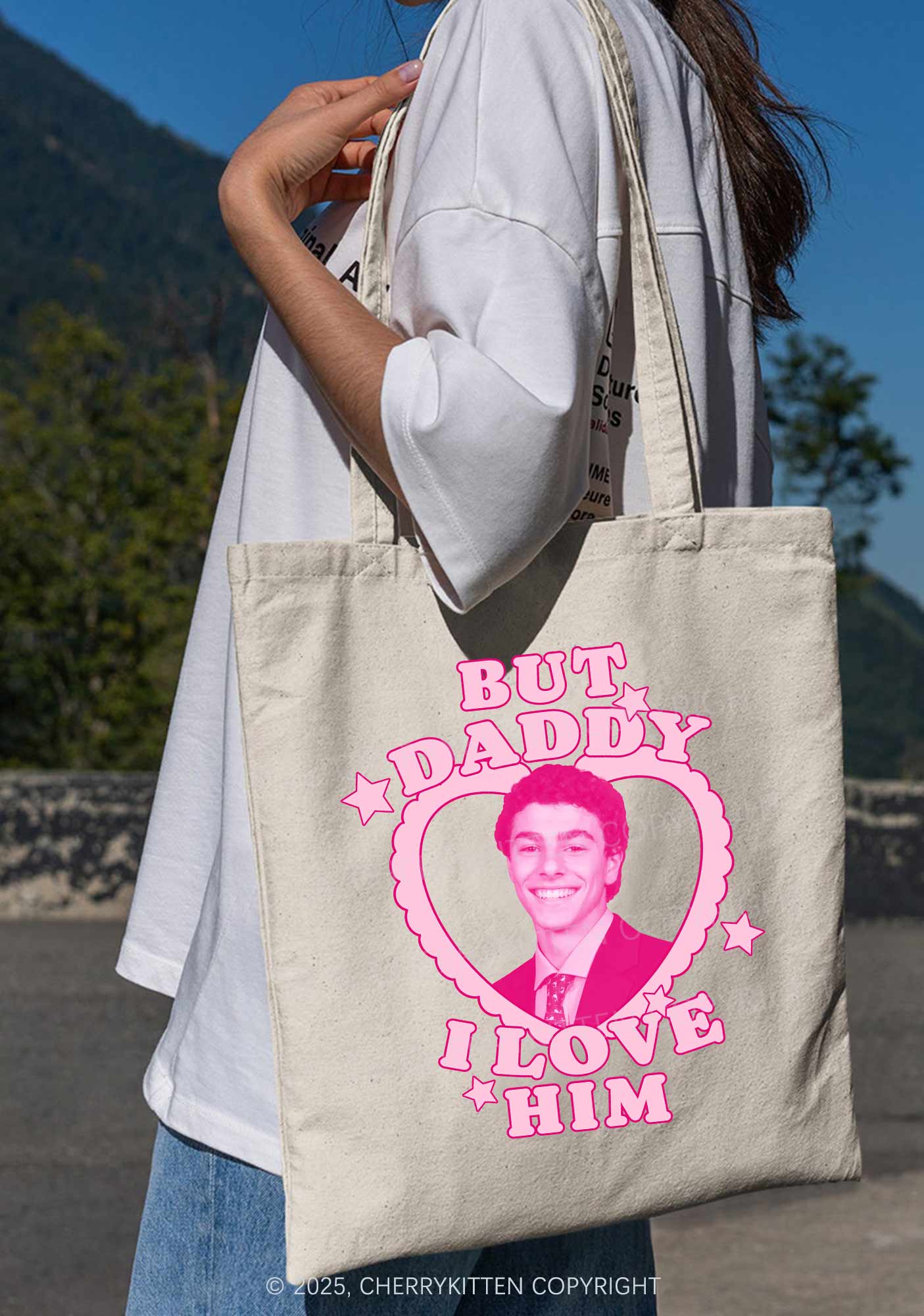 Daddy I Love Him Luigi Y2K Canvas Tote Bag Cherrykitten - Image 3