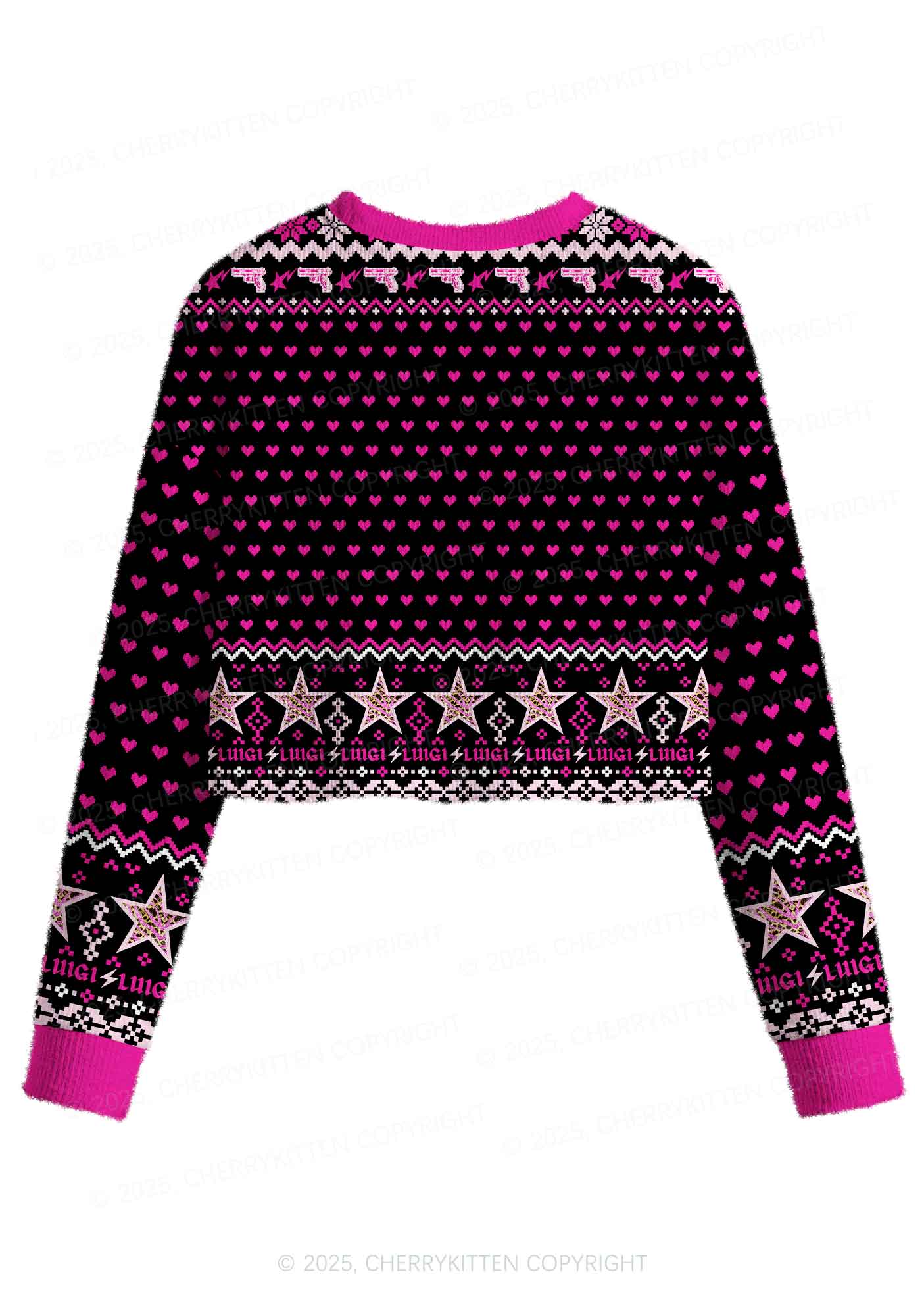 Daddy I Love Him Luigi Y2K Christmas Crop Knit Sweatshirt Cherrykitten - Image 2