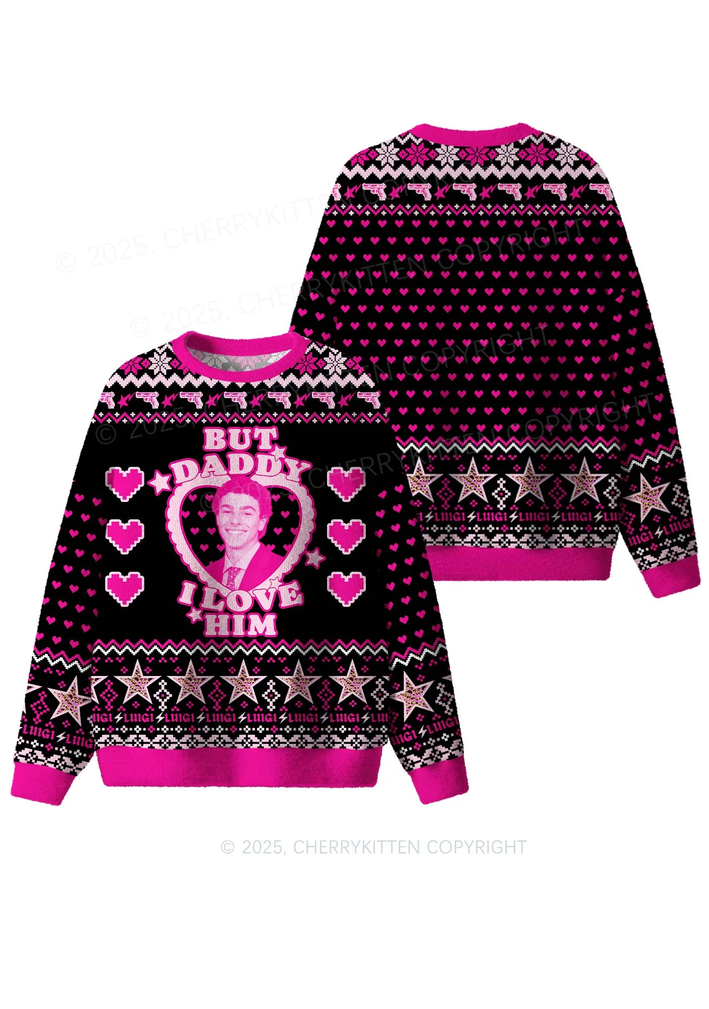 Daddy I Love Him Luigi Y2K Christmas Knit Sweatshirt Cherrykitten - Image 3