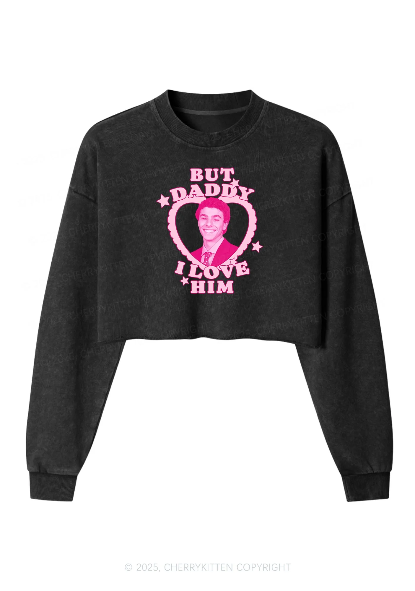 Daddy I Love Him Luigi Y2K Crop Washed Sweatshirts Cherrykitten - Image 3
