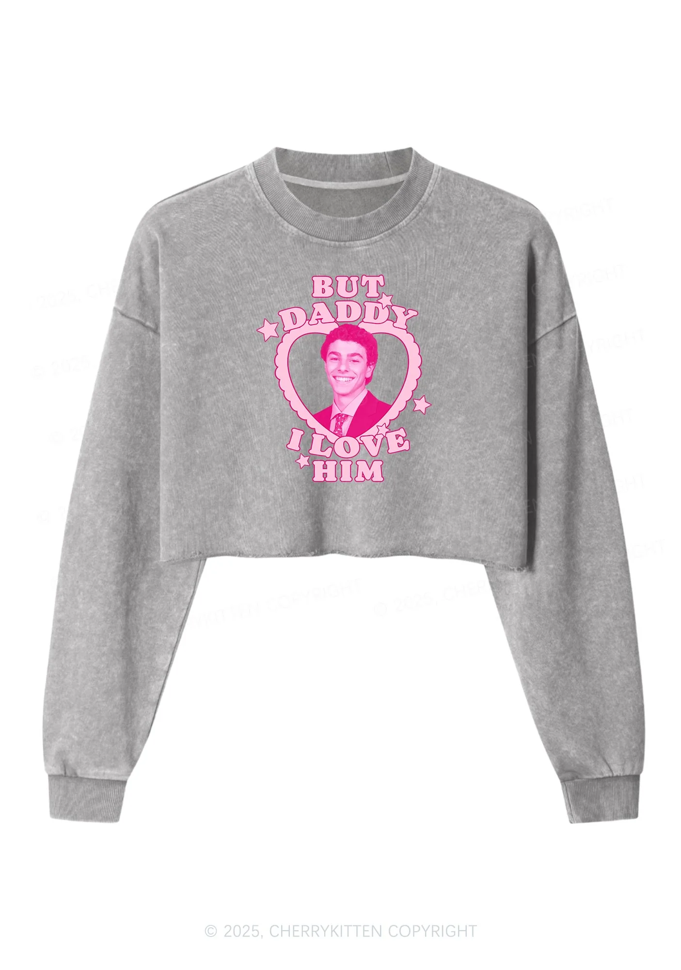 Daddy I Love Him Luigi Y2K Crop Washed Sweatshirts Cherrykitten - Image 5